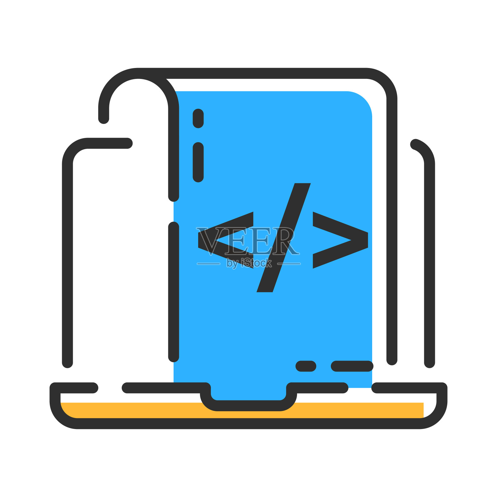 Web开发线图标。彩色编程概念标志。矢量图的概念图标素材