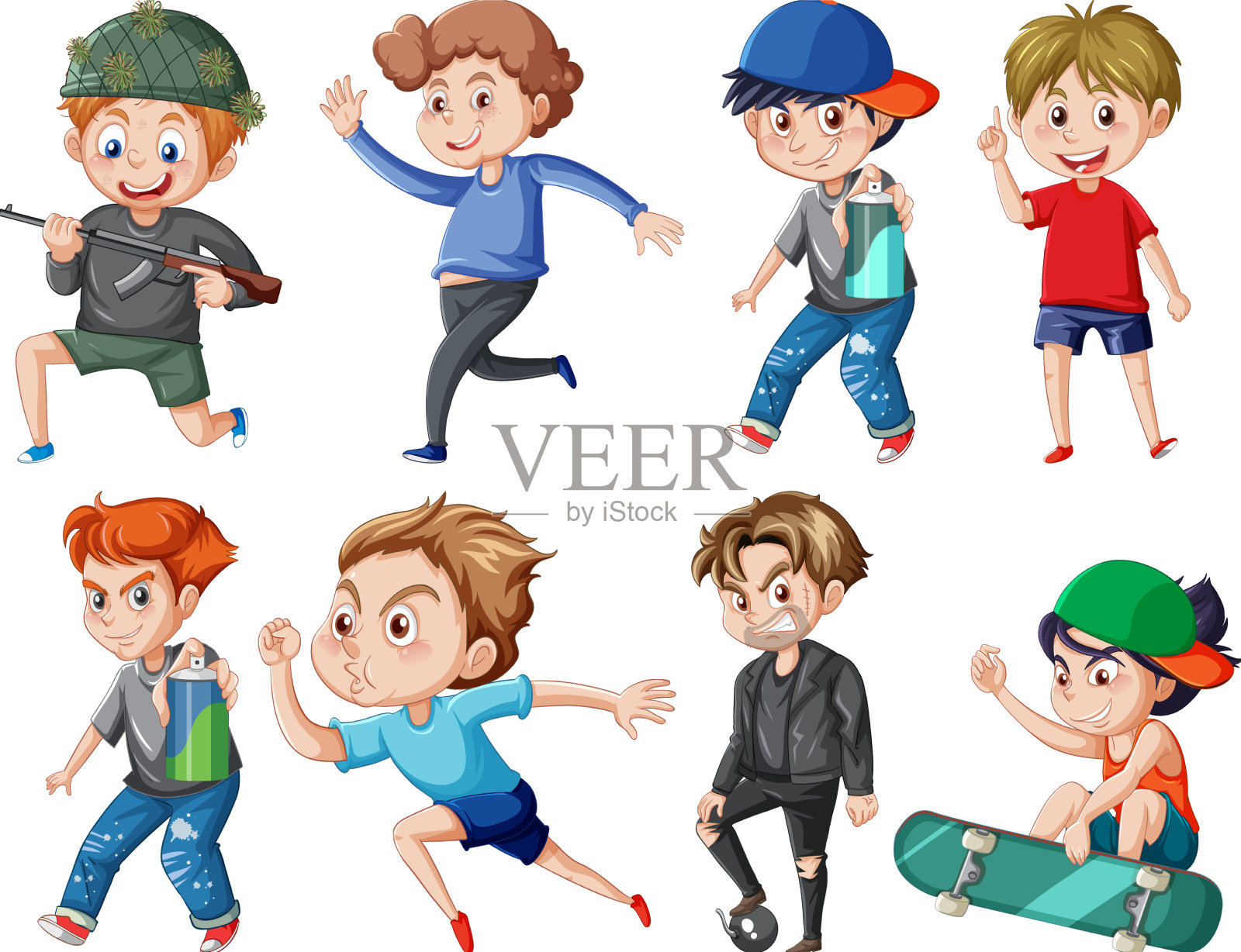 可爱的女孩站在白色的地面上插画图片素材