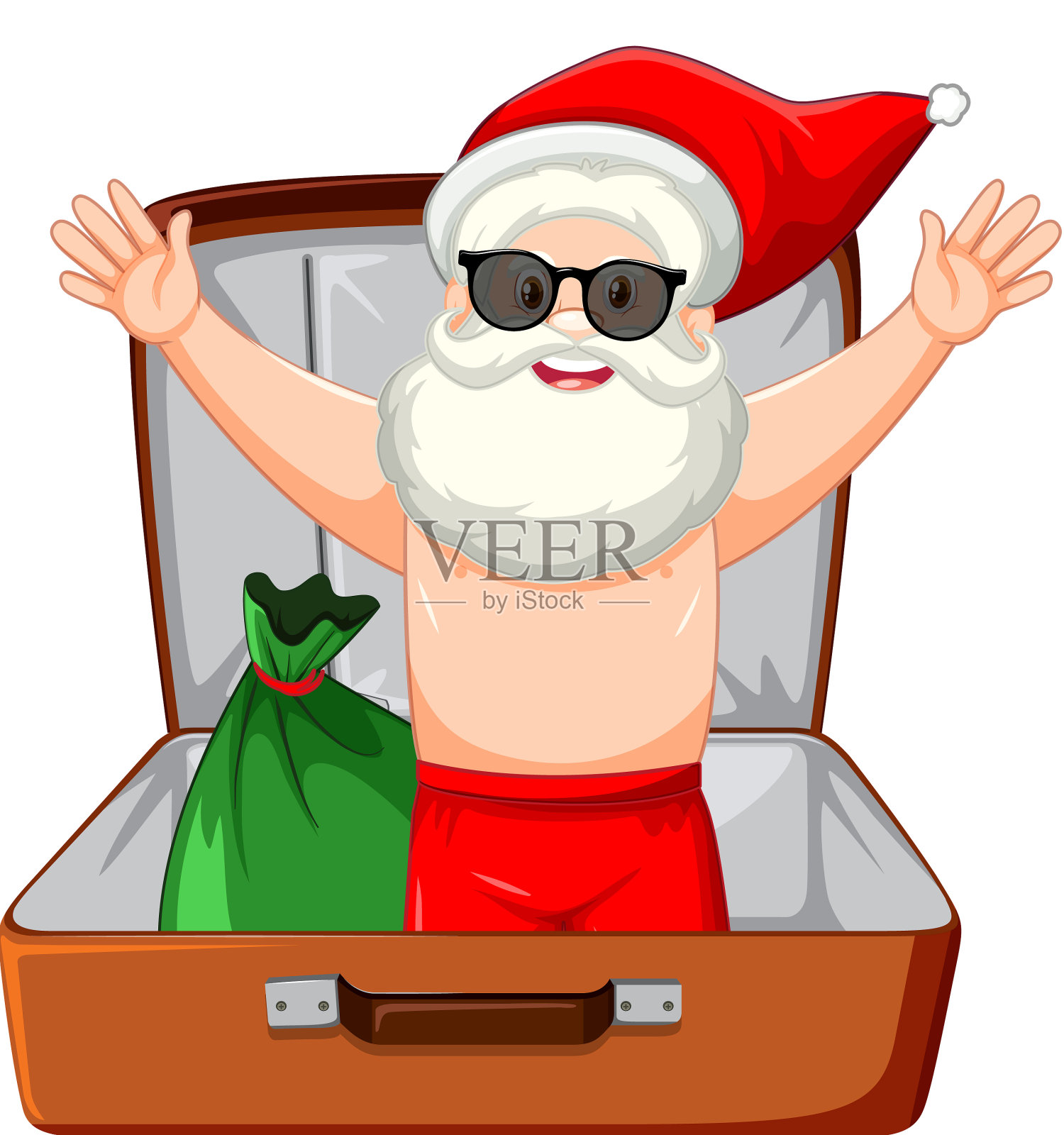 圣诞主题,圣诞老人在白色的行李插画图片素材