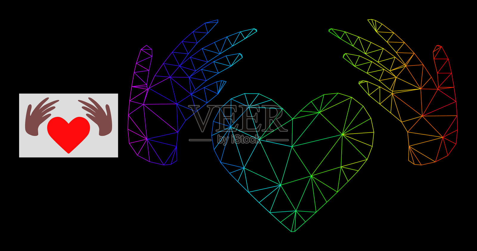 光谱梯度多边形网手工制作插画图片素材