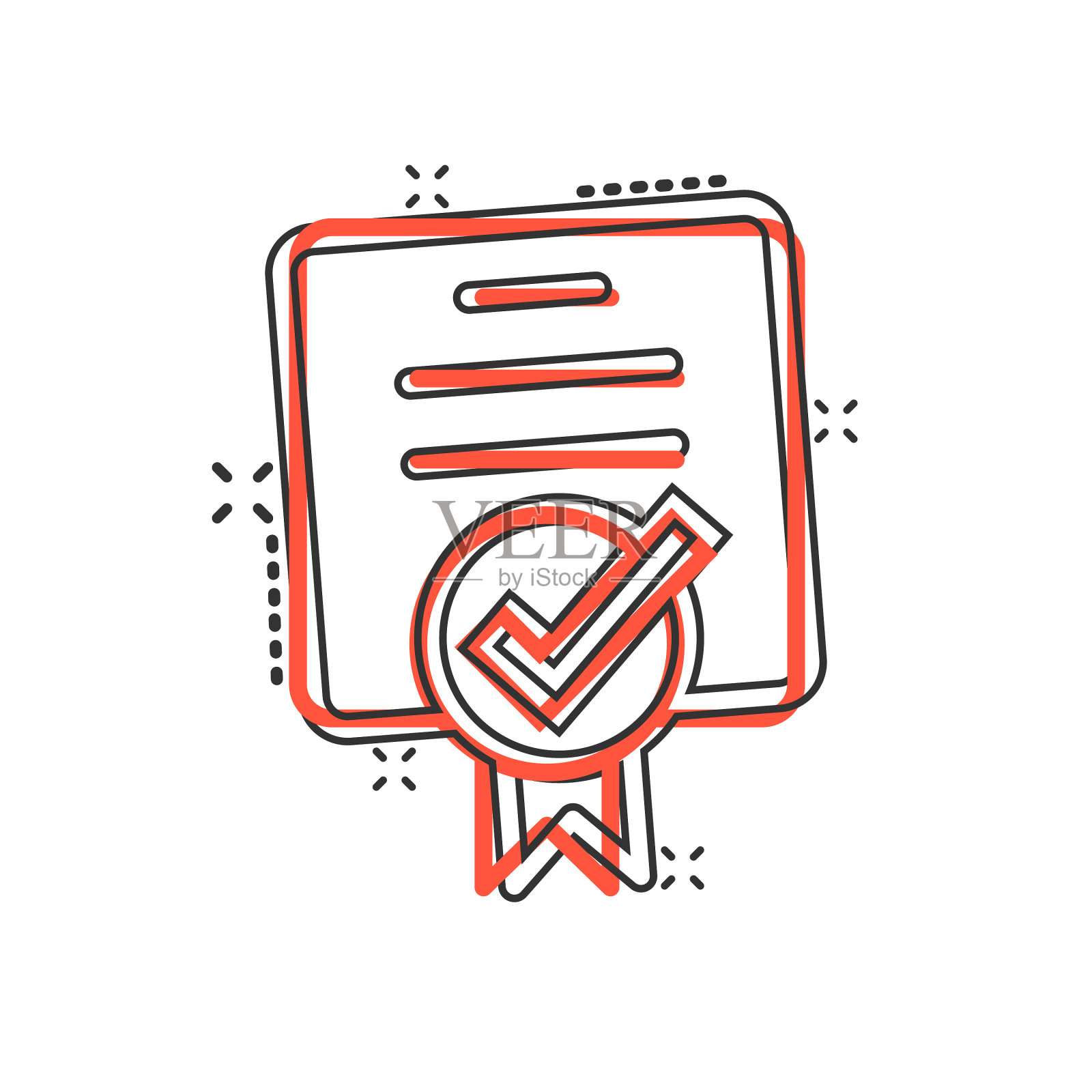 批准证书图标在漫画风格的文档插画图片素材