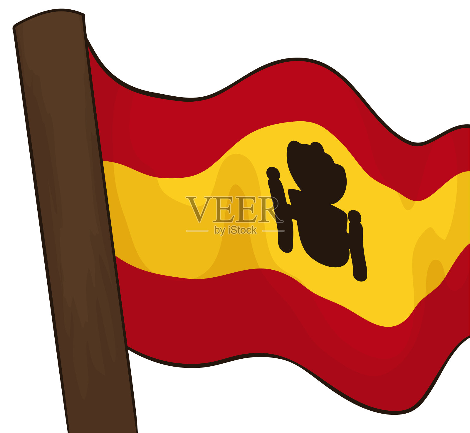 挥舞西班牙国旗与旗杆在卡通风格,矢量插图设计元素图片