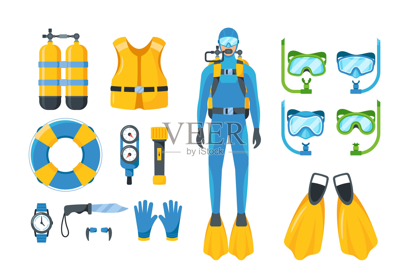 套潜水设备浮潜面罩水肺设计元素图片