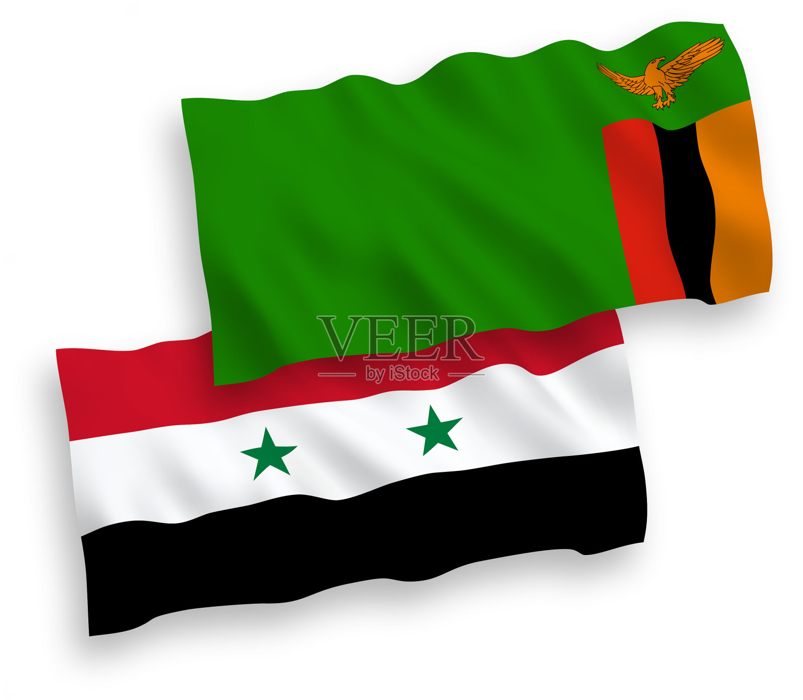 国旗上有赞比亚共和国和叙利亚的白色设计元素图片
