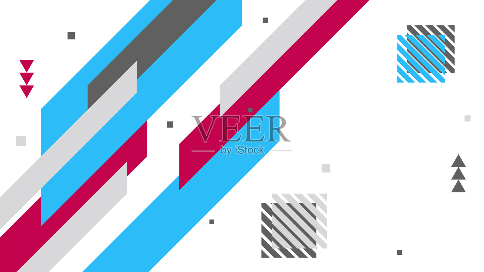 抽象的彩色平面几何图形背景。抽象构图以线条、正方形、圆点、三角形、圆形和波浪平直的风格。设计海报,介绍,卡片,封面,横幅。插画图片素材