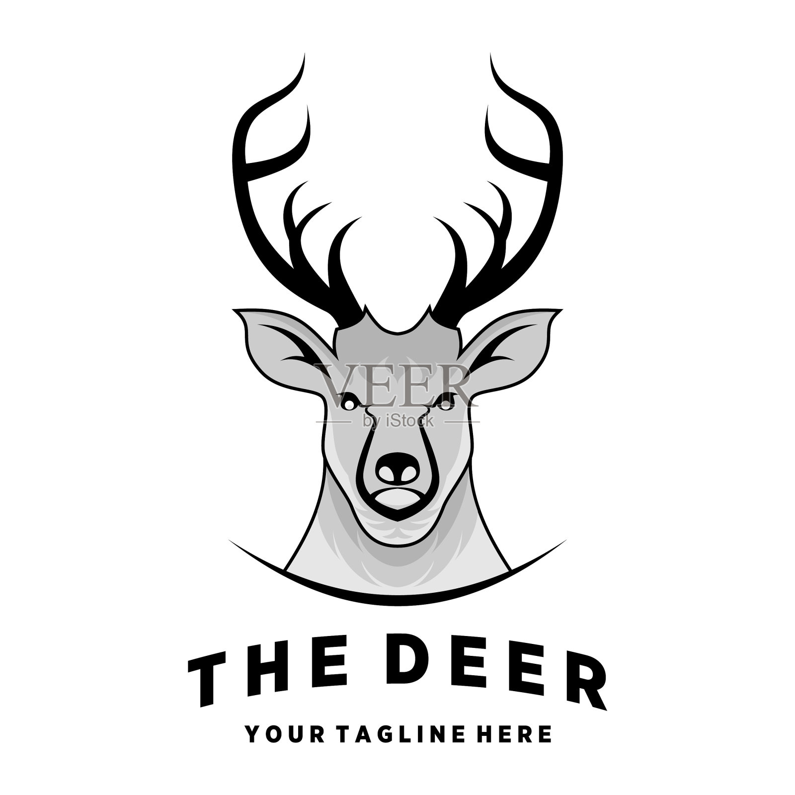 独特的鹿头与诱人的角标志设计插画图片素材