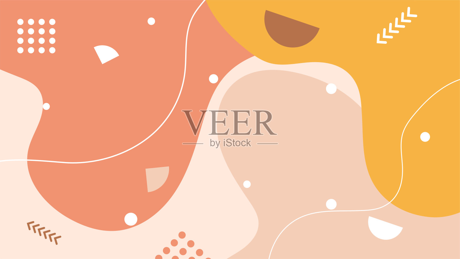 抽象的彩色平面几何图形背景。抽象构图以线条、正方形、圆点、三角形、圆形和波浪平直的风格。设计海报,介绍,卡片,封面,横幅。插画图片素材