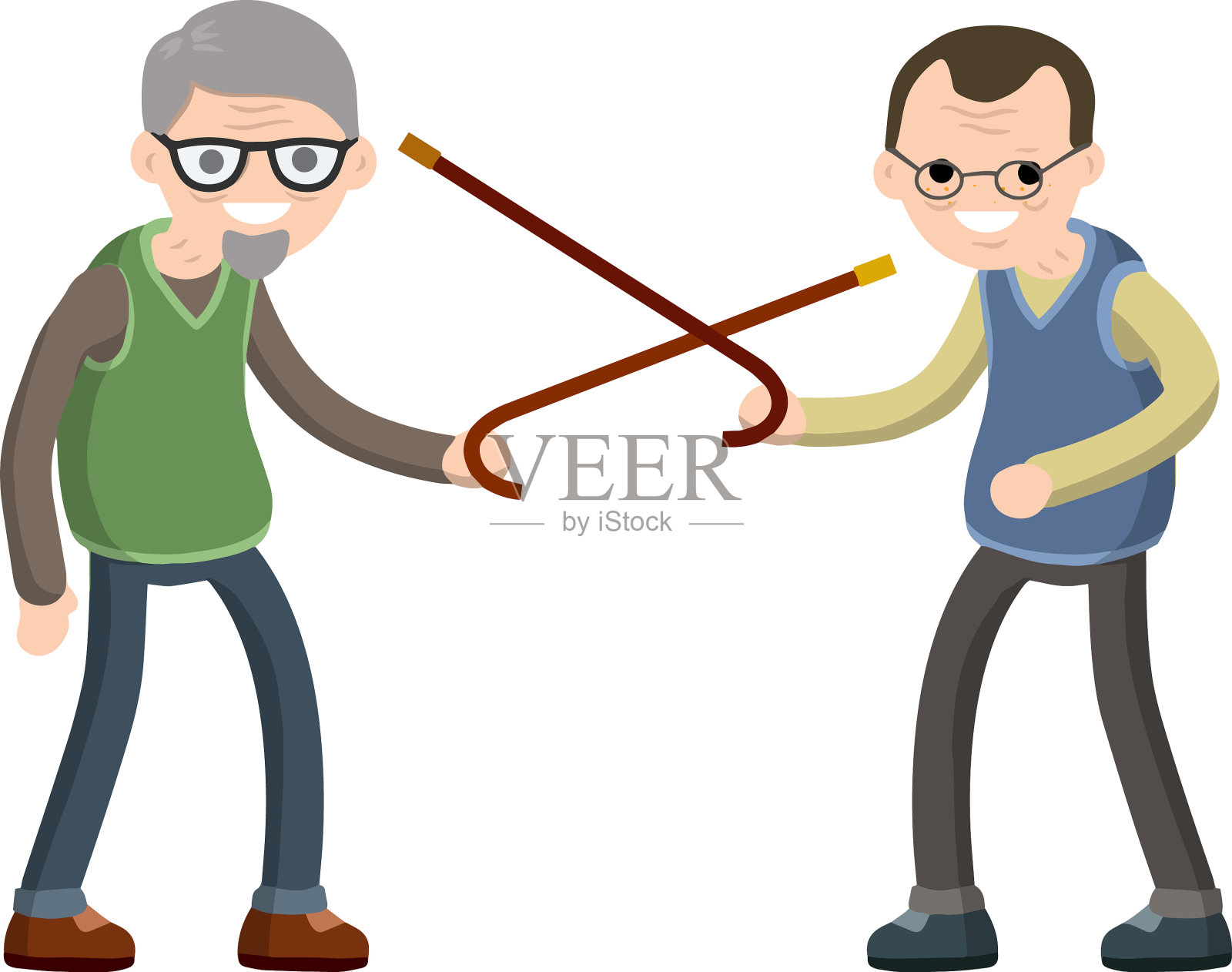 两个老爷爷拄着拐杖在篱笆上篱笆设计元素图片