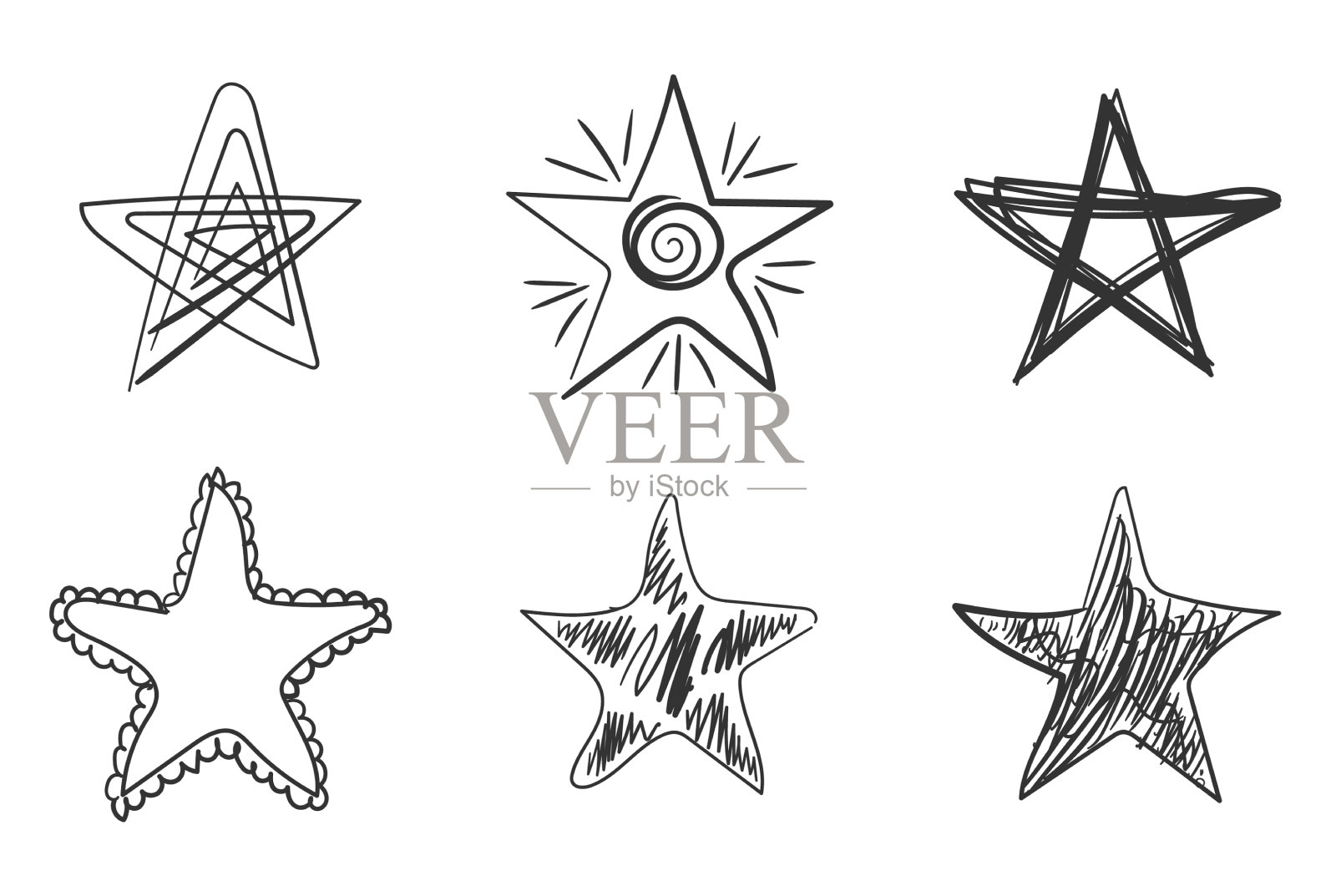 星星在涂鸦或潦草的平面手绘风格插画图片素材