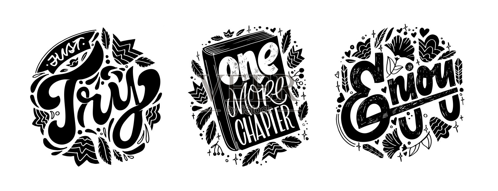 可爱的动机手绘涂鸦字母明信片。刻字艺术,t恤设计。设计元素图片