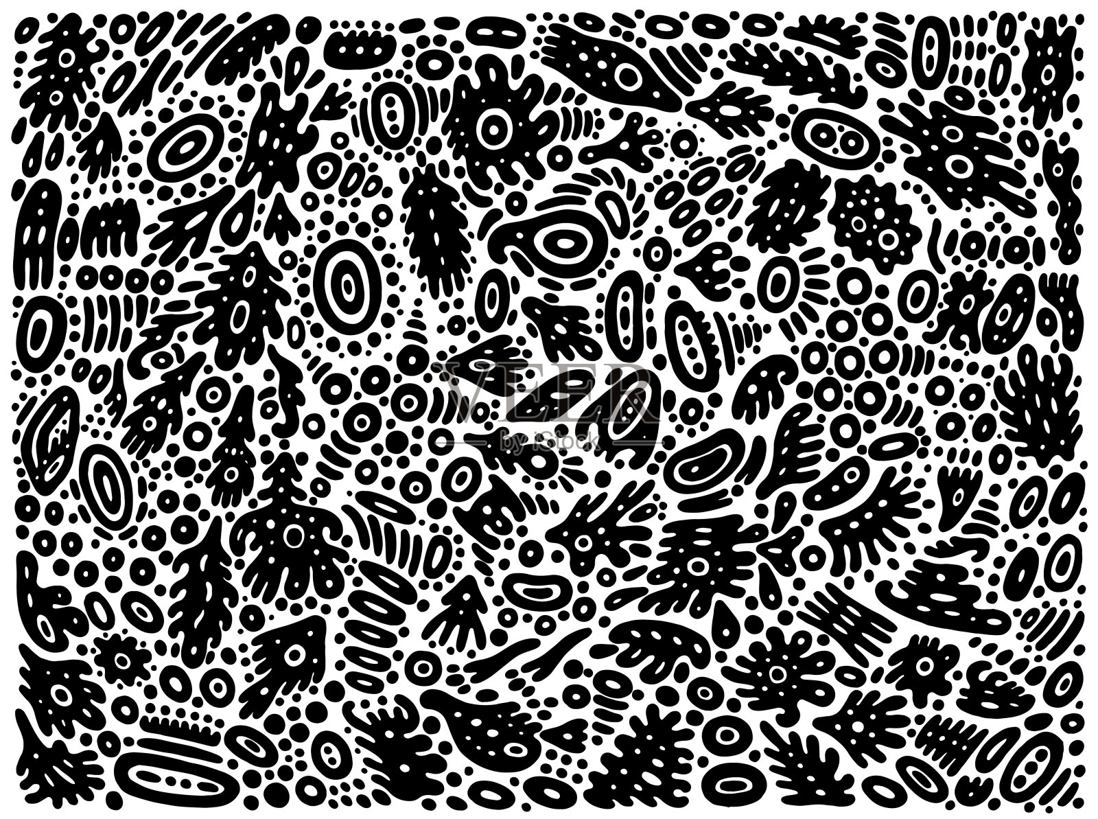 有图案和叶子的花卉部落装饰品。Zendoodle黑色和白色的成人神奇的着色页。抽象复杂的模式。迷幻艺术。向量的艺术品插画图片素材
