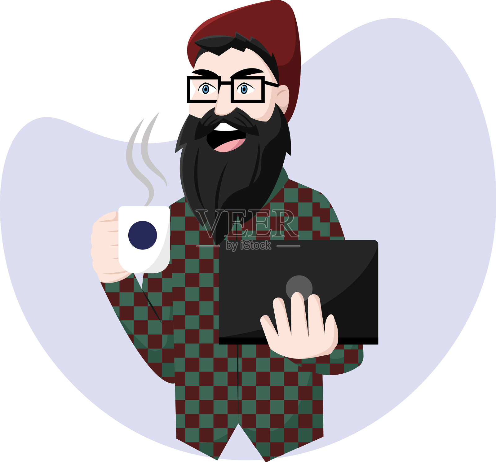 孤立的快乐的hispter卡通电脑和插画图片素材