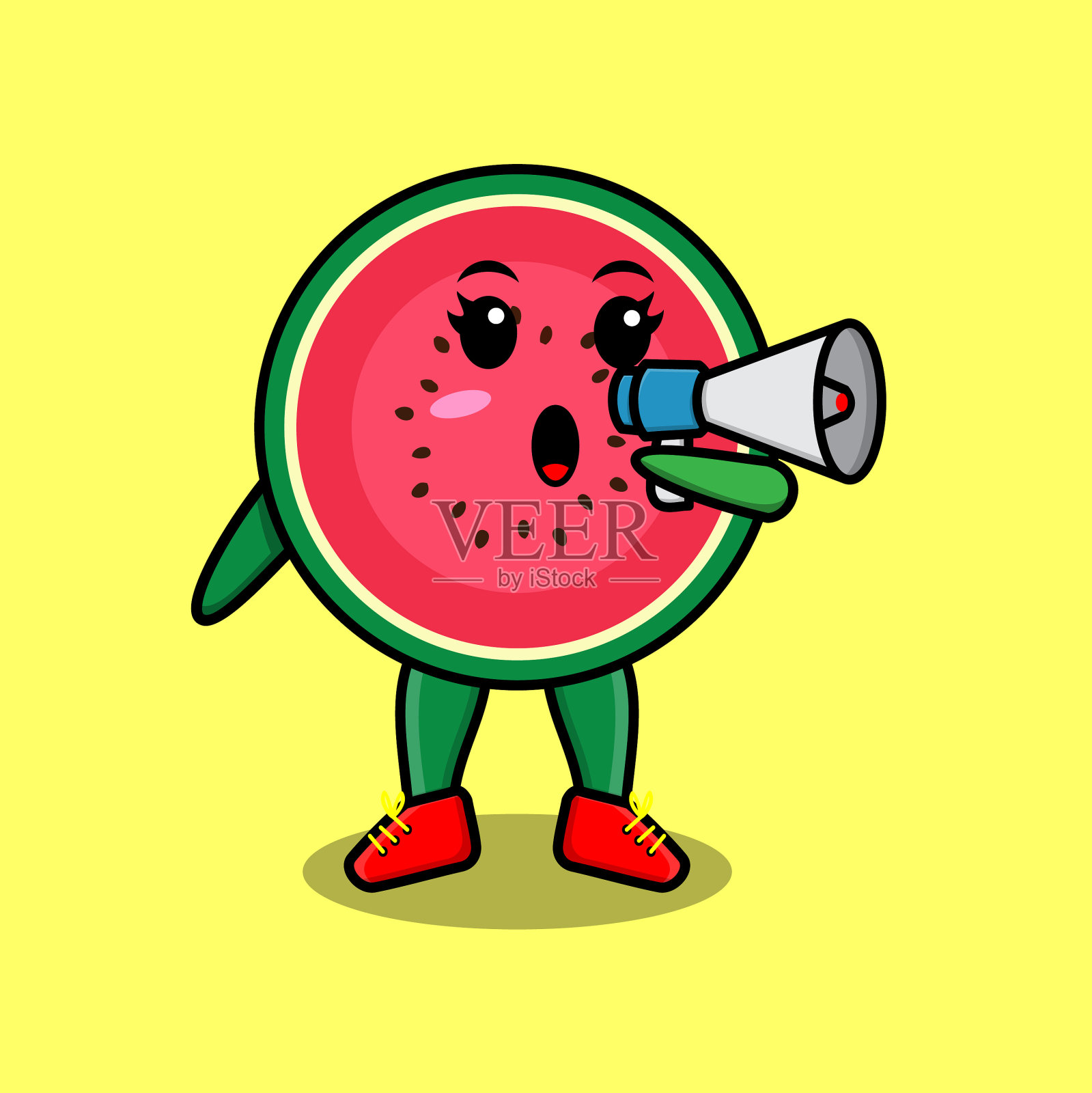 可爱的卡通西瓜用扩音器说话插画图片素材