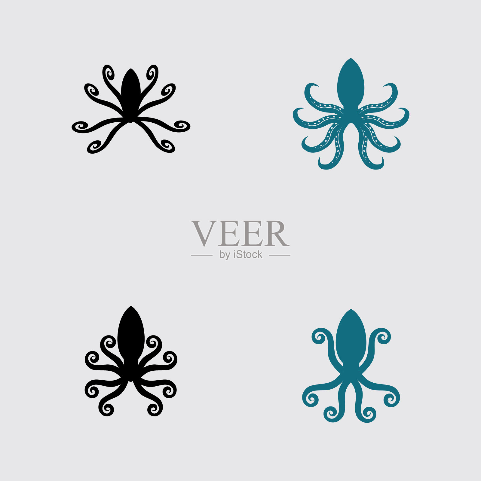 模板章鱼标志标签和标志插画图片素材