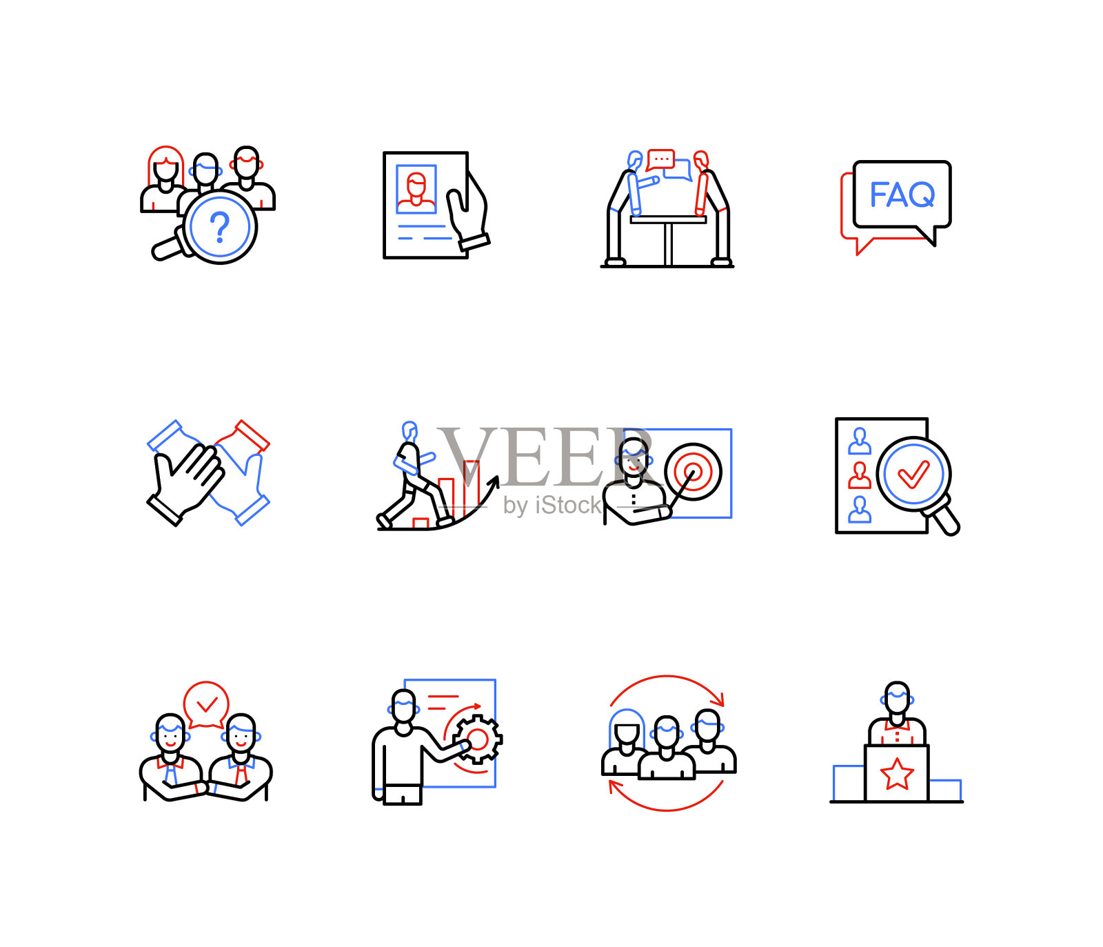 招聘和雇佣员工-线设计图标素材