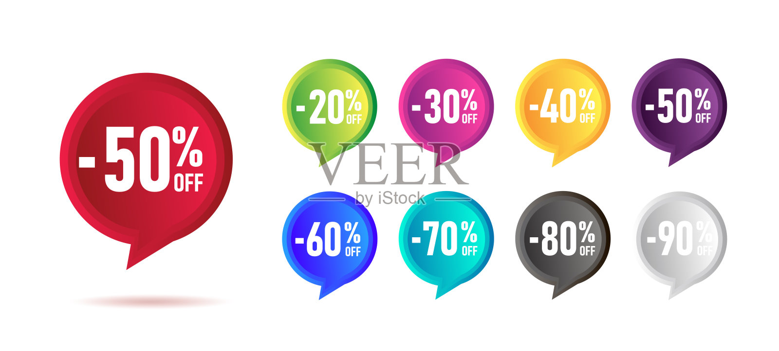 一套鲜艳的多色销售标签,促销3d图形元素与百分之折扣设计元素图片