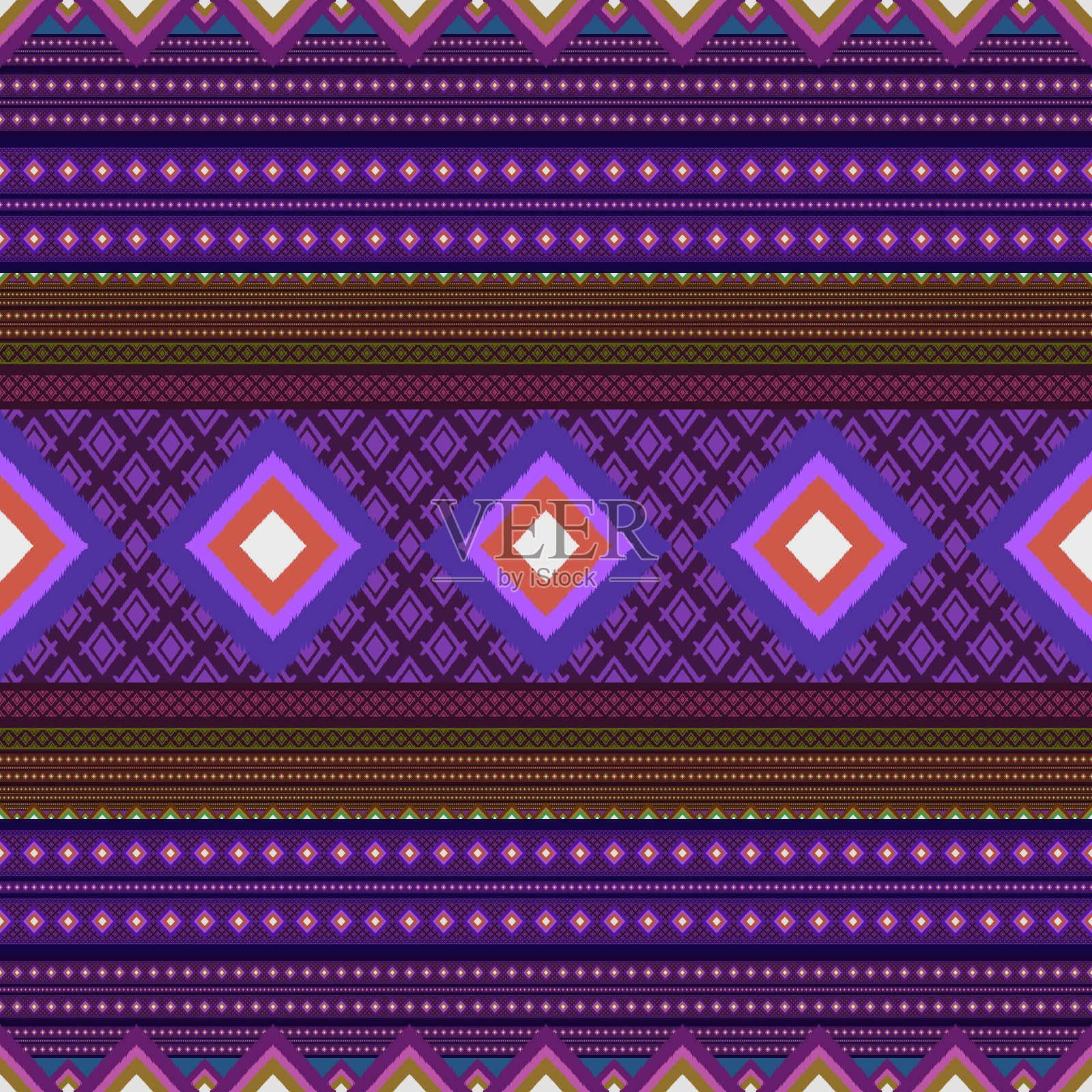 伊卡特几何民俗装饰,部落民族纹理。无缝条纹图案在阿兹特克风格,图部落刺绣,斯堪的纳维亚,伊卡特图案插画图片素材