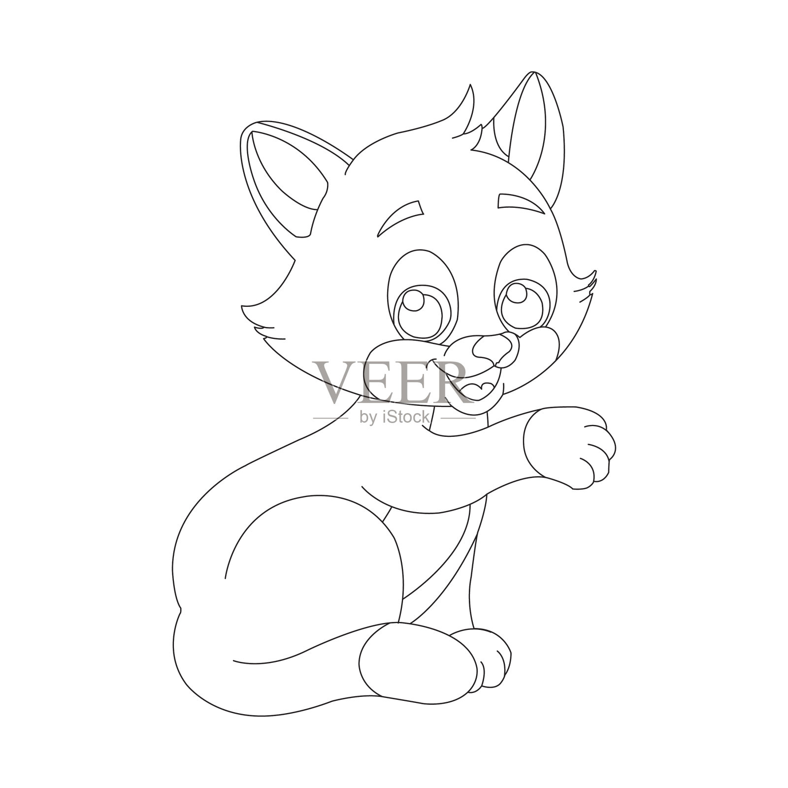 涂色页勾勒出可爱的猫咪动物插画图片素材