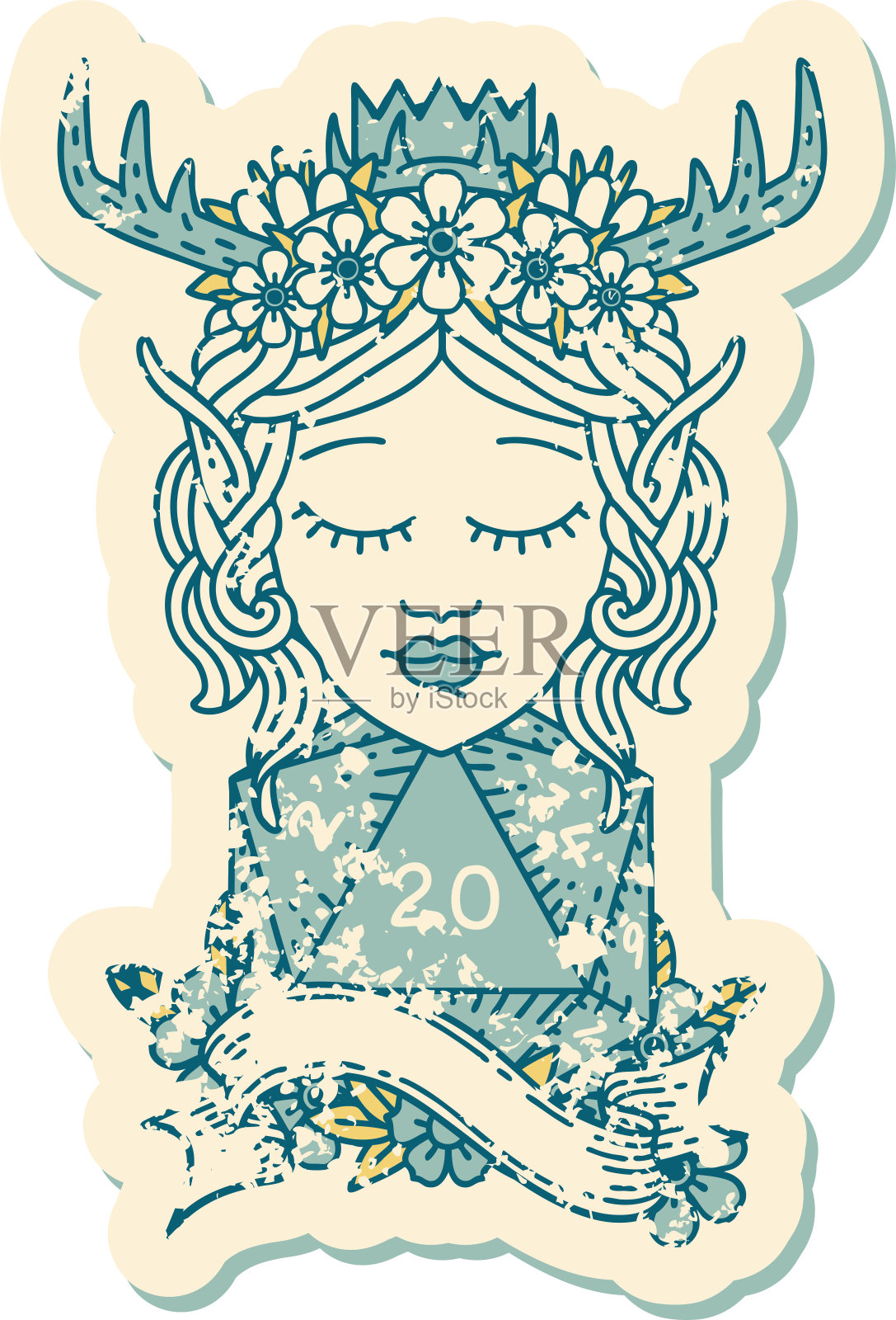 精灵德鲁伊性格与自然二十骰子滚动插图设计元素图片