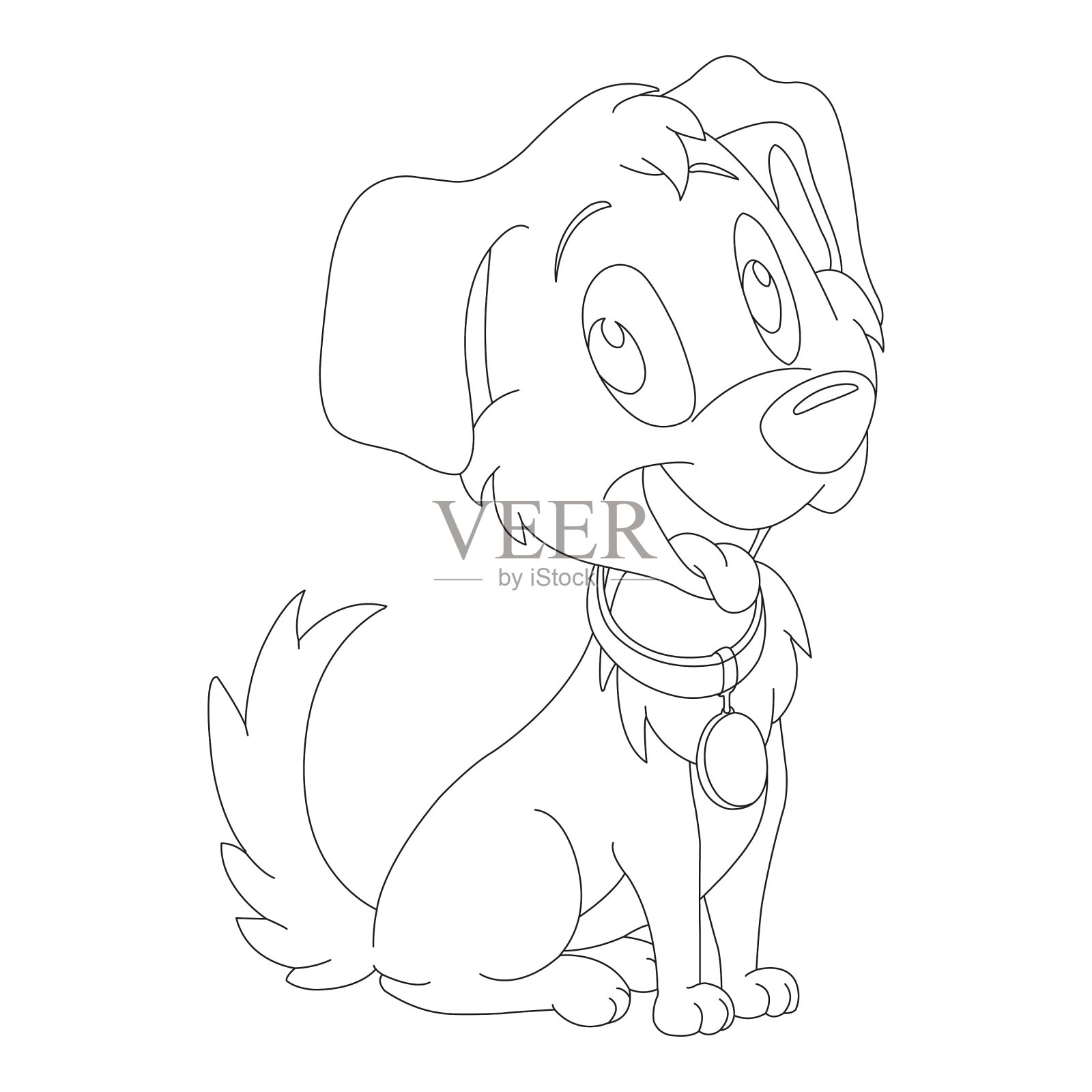 可爱的小狗狗轮廓着色页动物插画图片素材
