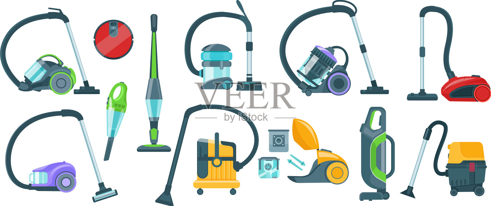 吸尘器设备卡通套装洗涤图标素材