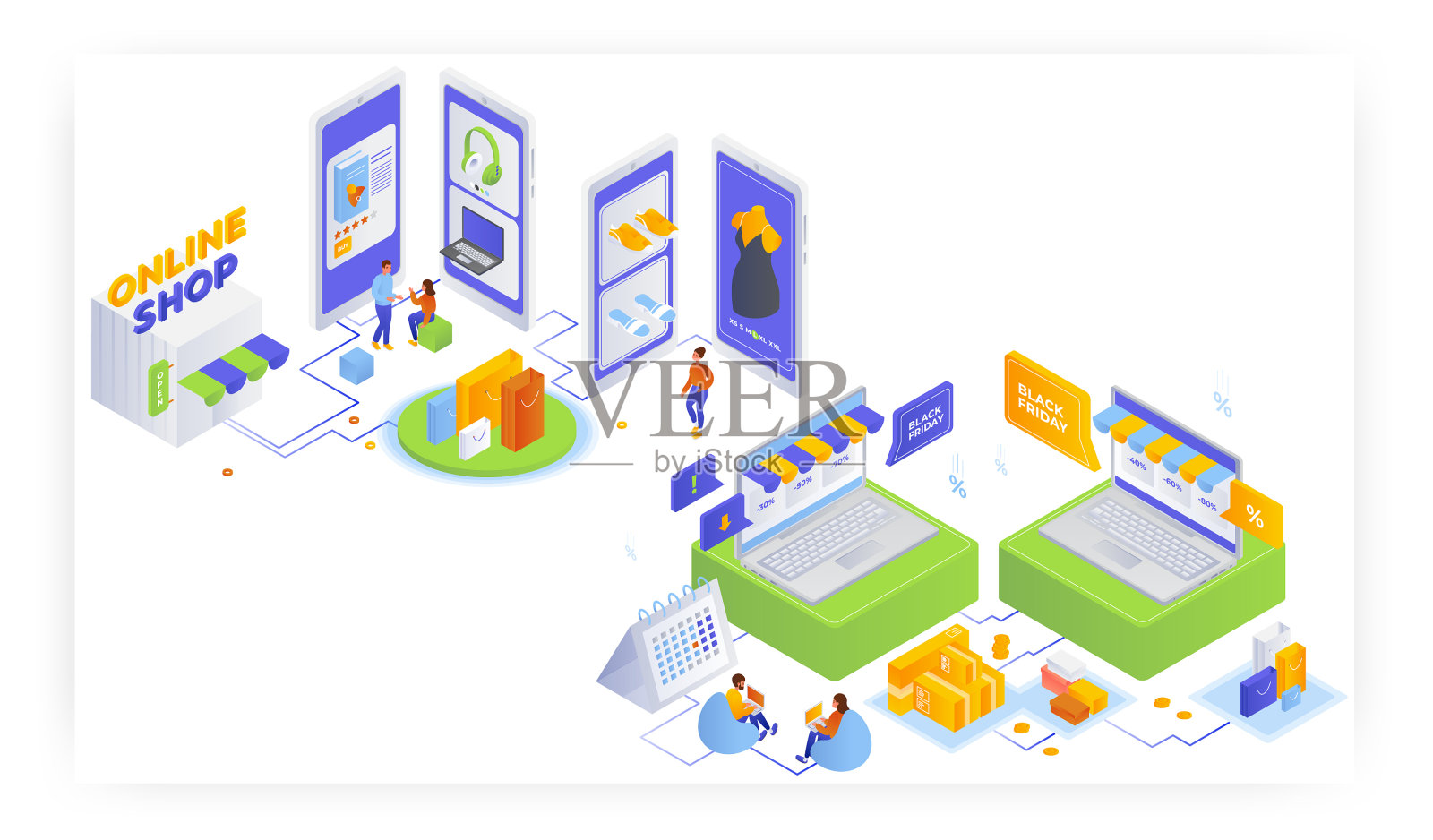网店平面等距插画图片素材