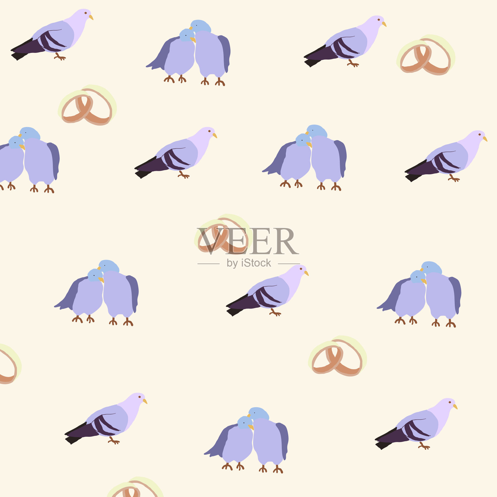 婚礼上的鸽子图案配上象征爱情的戒指插画图片素材