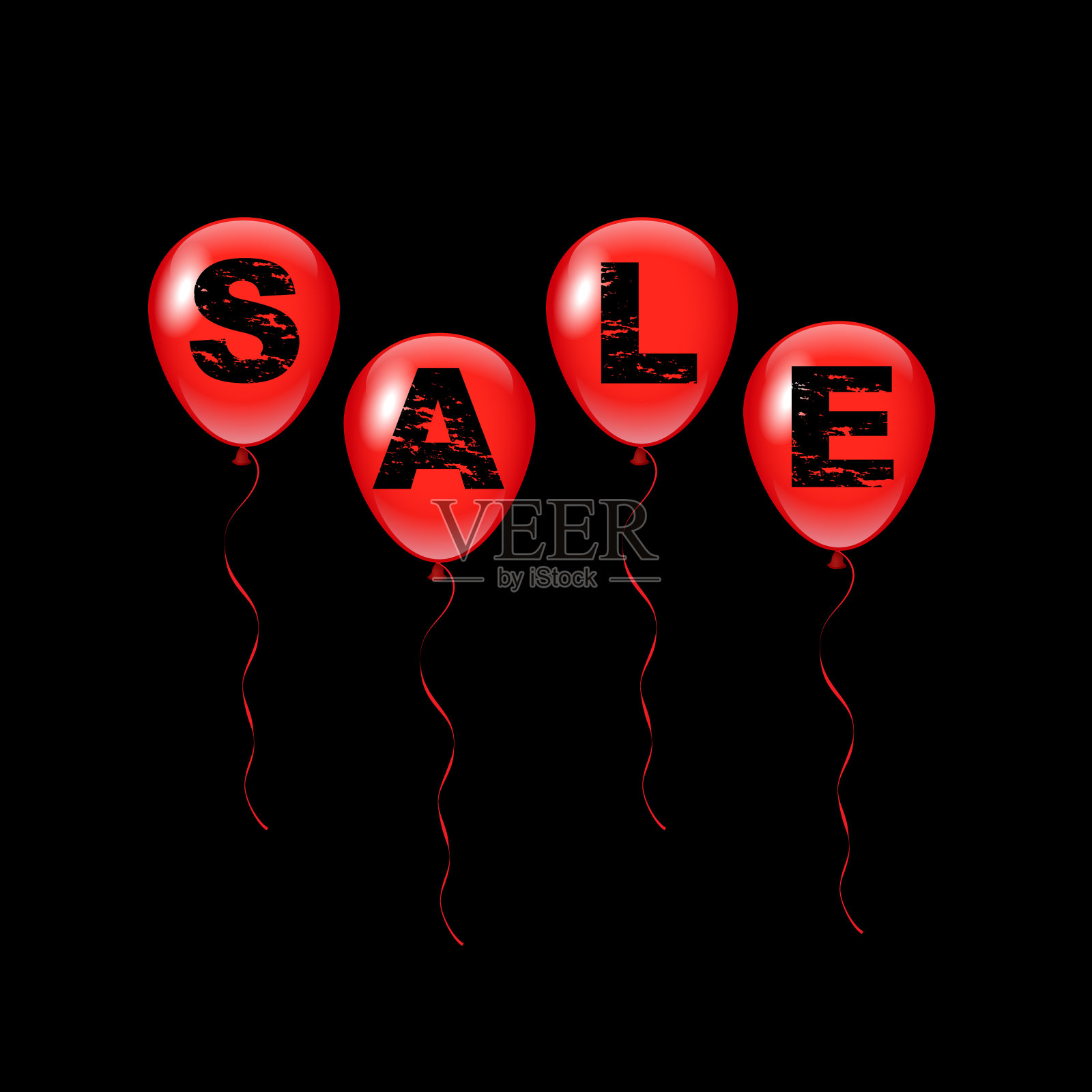 红气球上孤立着销售字设计元素图片
