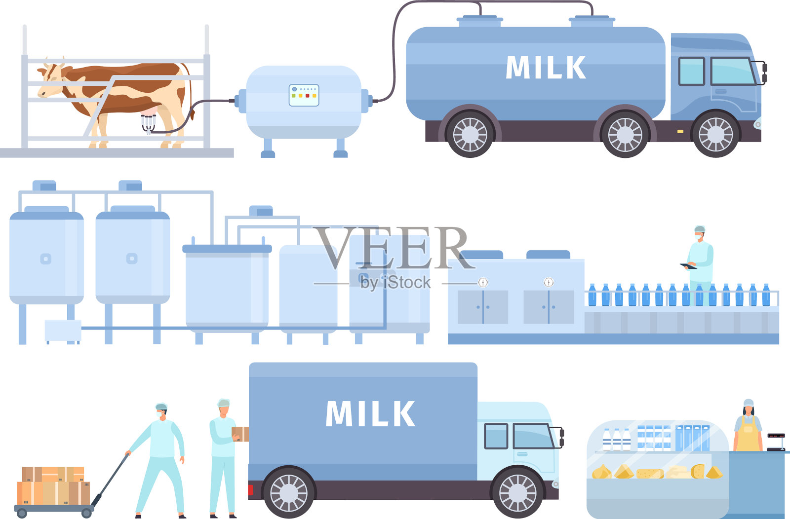 牛奶生产线上的自动化加工插画图片素材