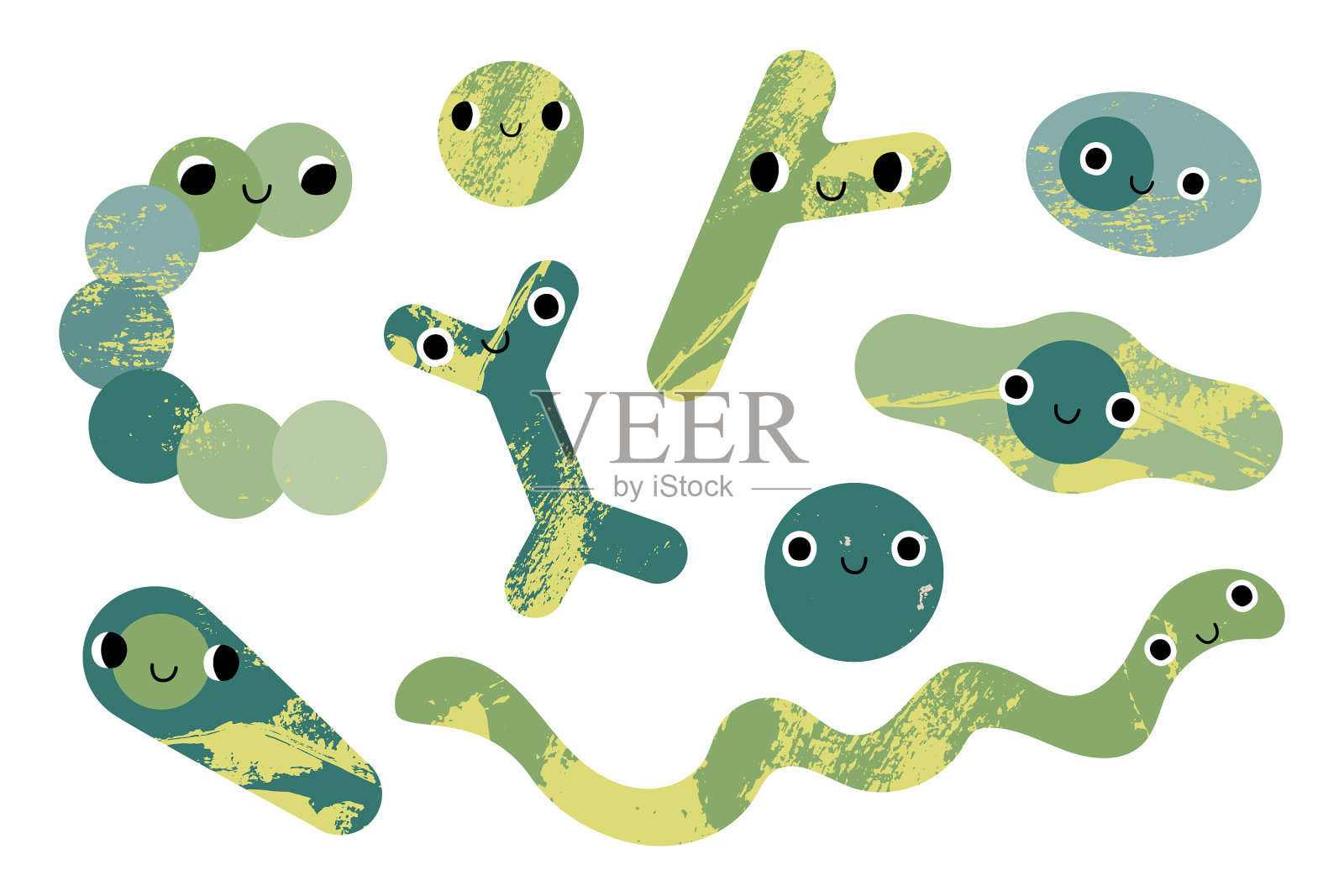 开心可爱的细菌性格带着笑脸插画图片素材