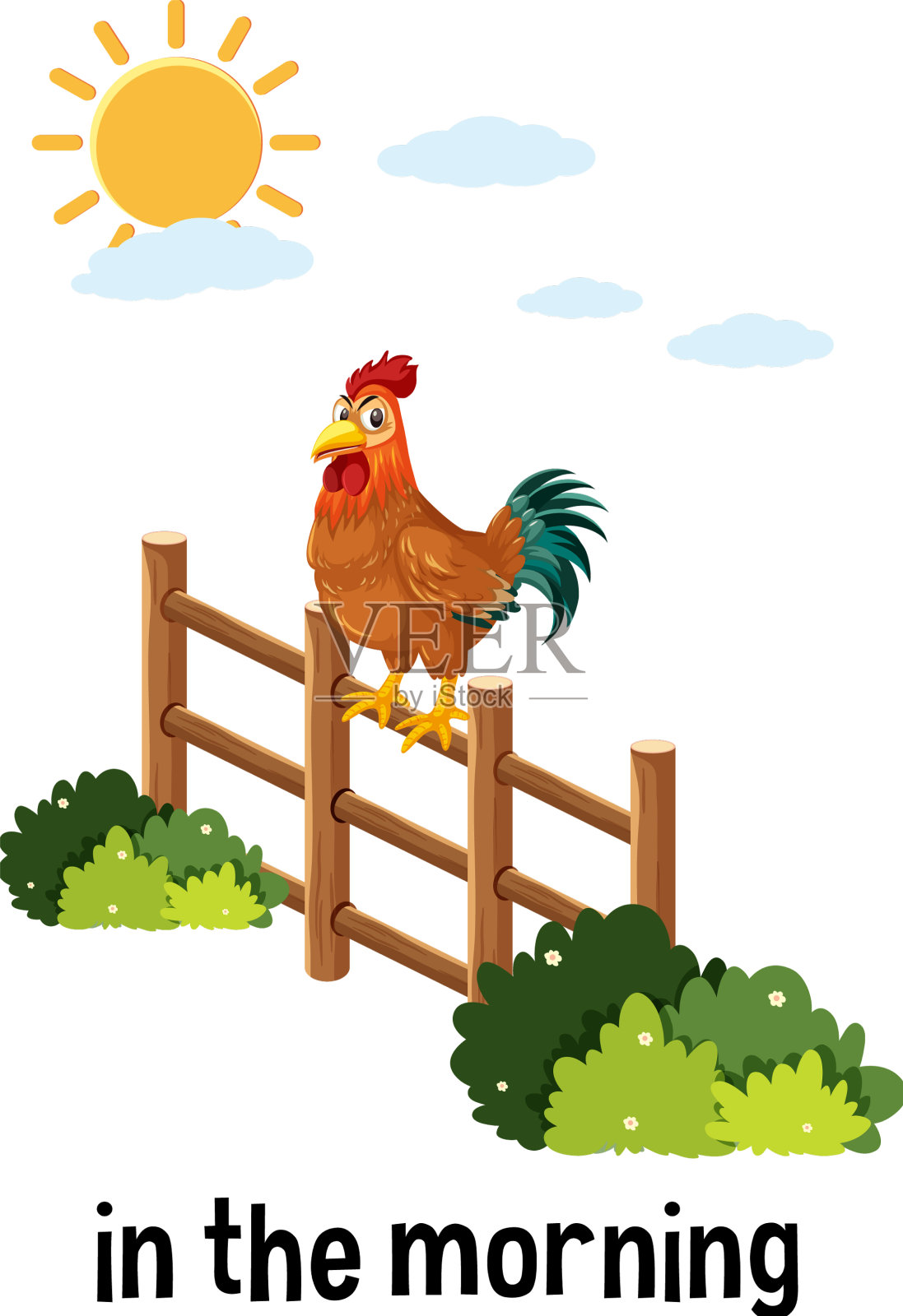 带有晨景的英语时间介词插画图片素材