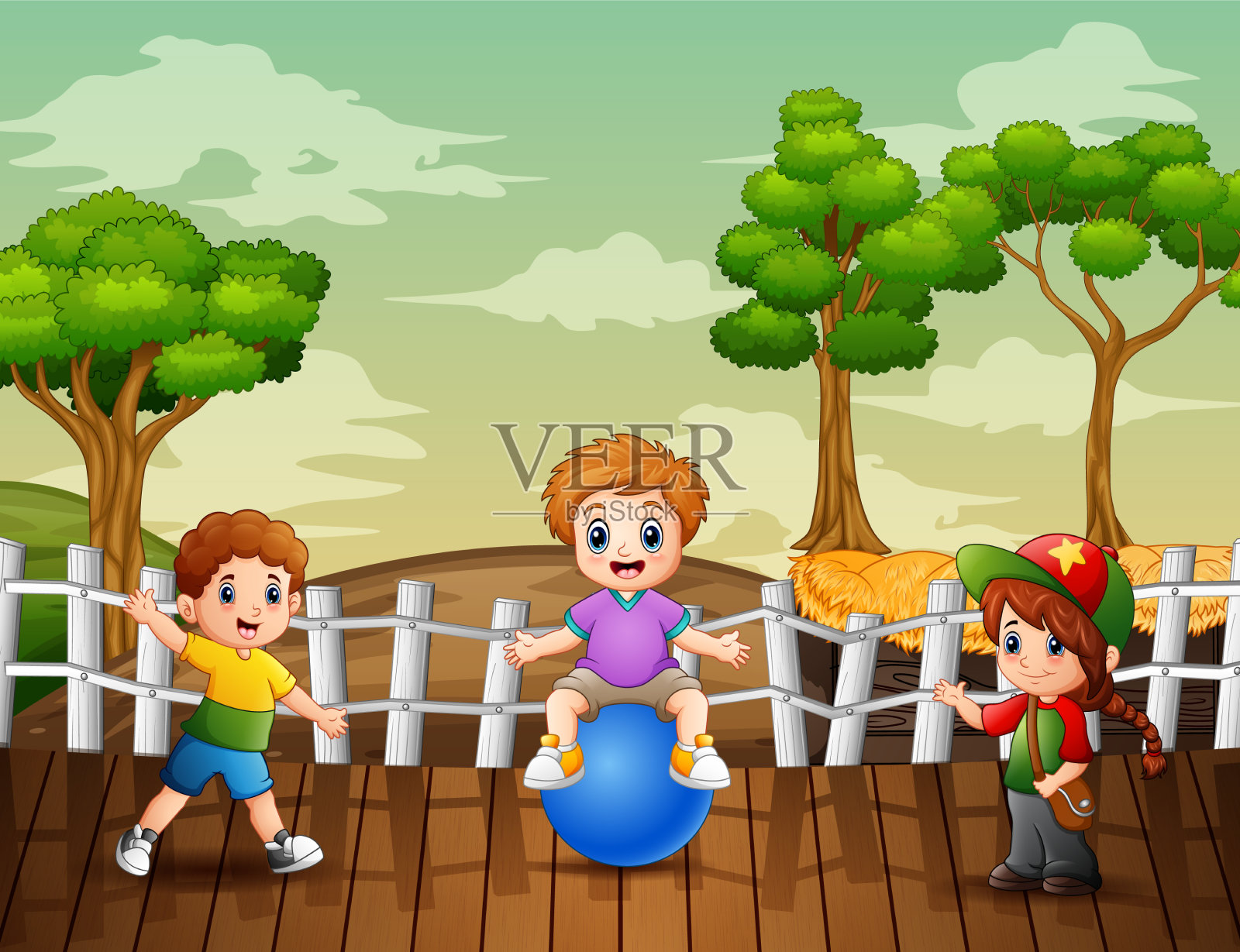 有趣的是,孩子们在农场玩插画图片素材