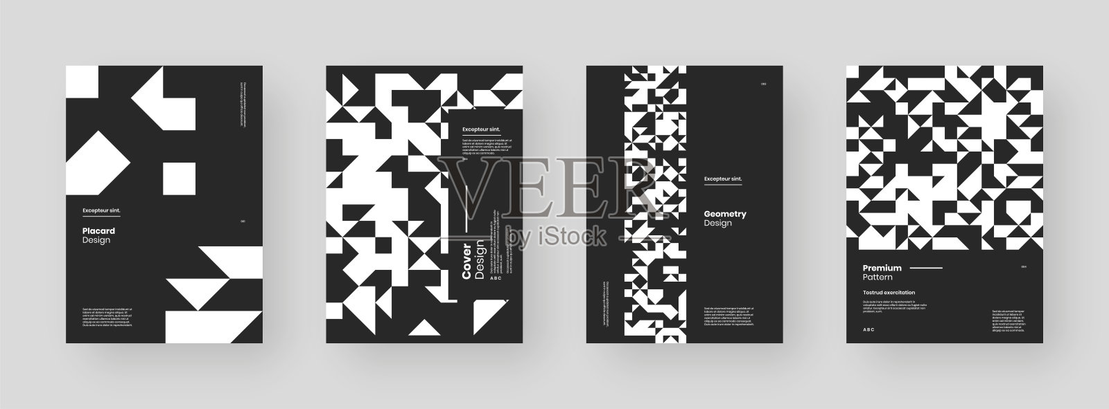 海报集合与抽象几何构图插图。插画图片素材