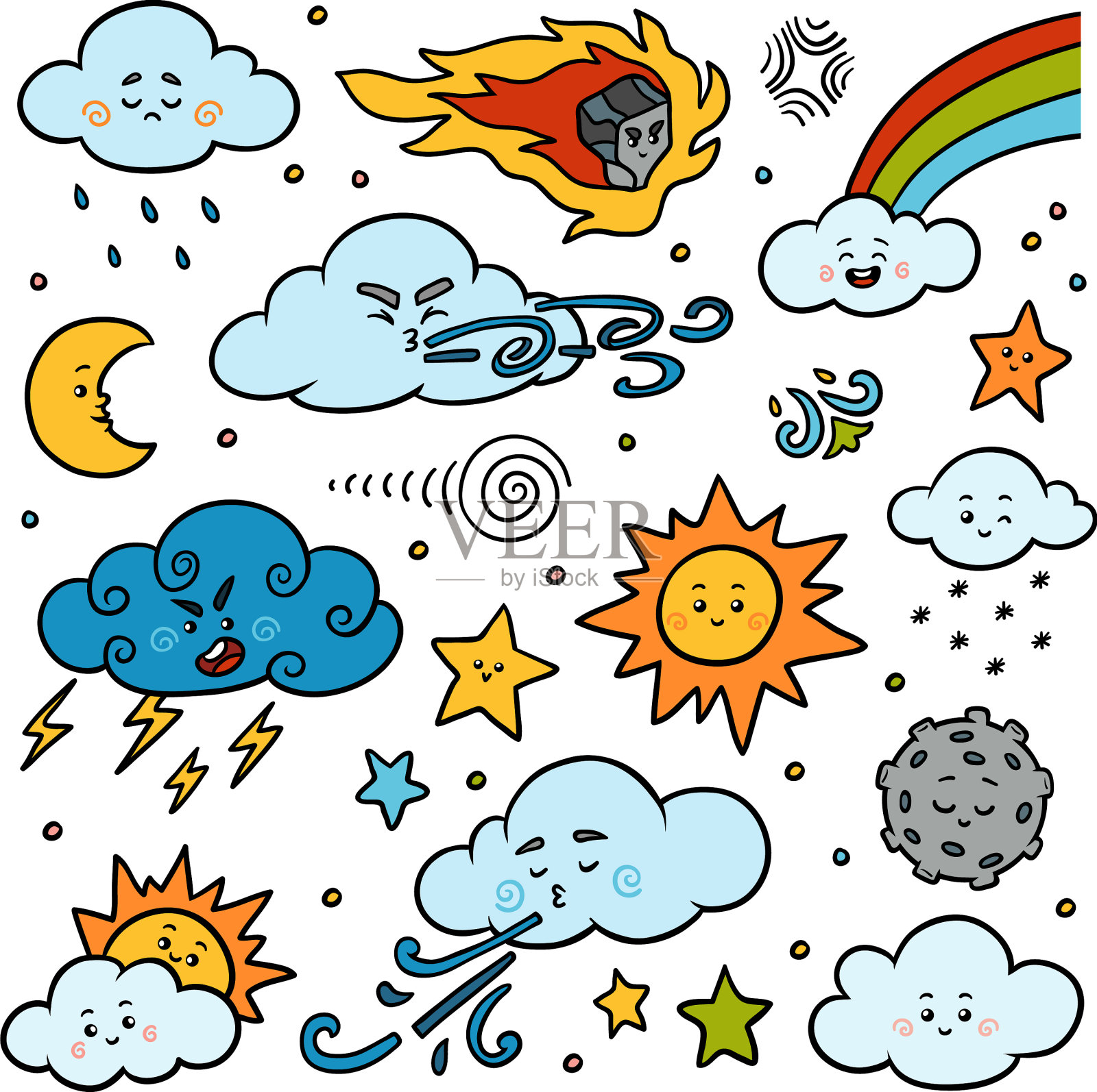 自然景物彩绘集插画图片素材