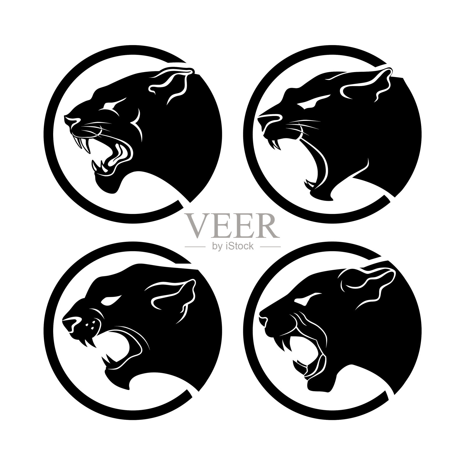 4虎头剪影吉祥物标志设计套装插画图片素材