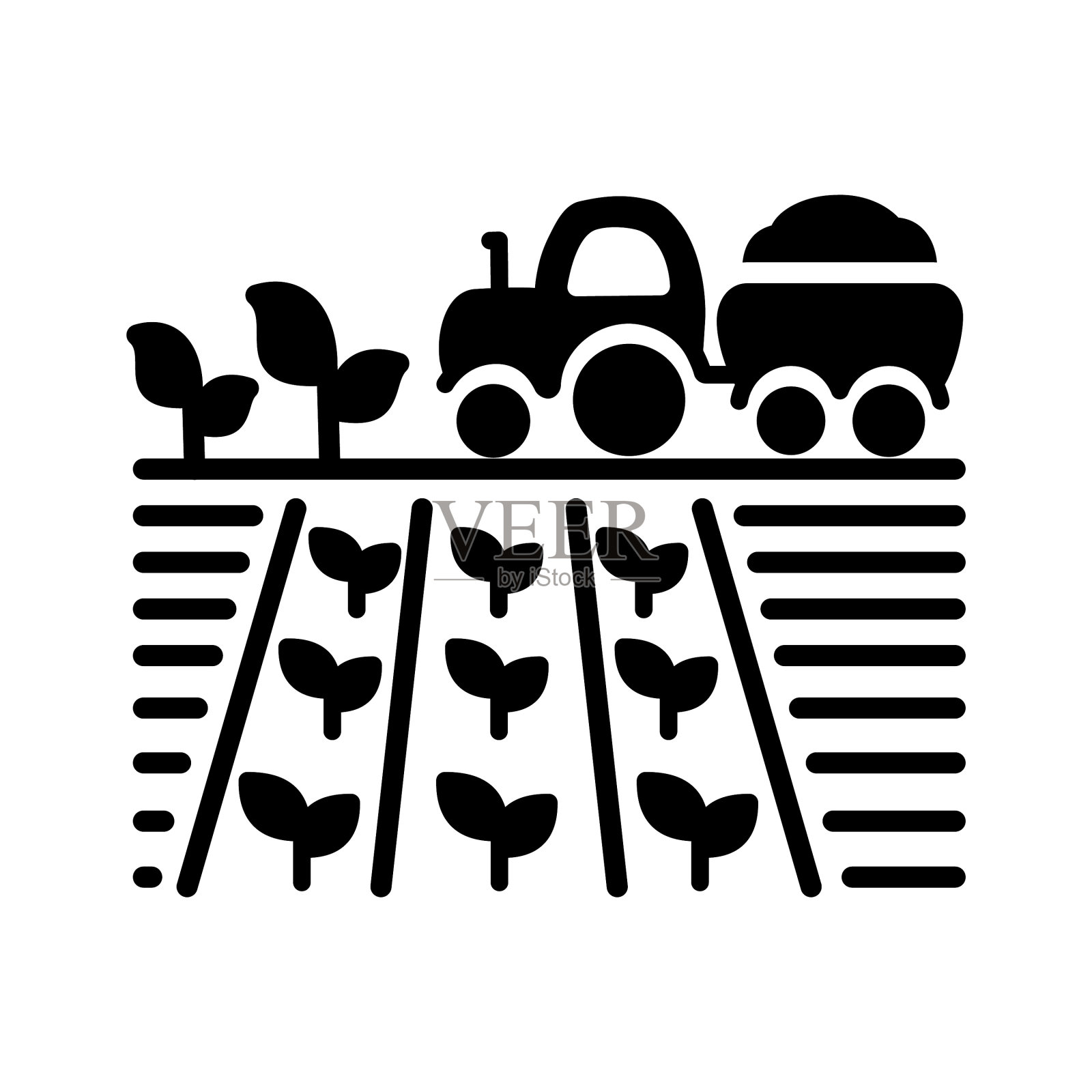 拖拉机田间收获秧苗扁平字形图标插画图片素材