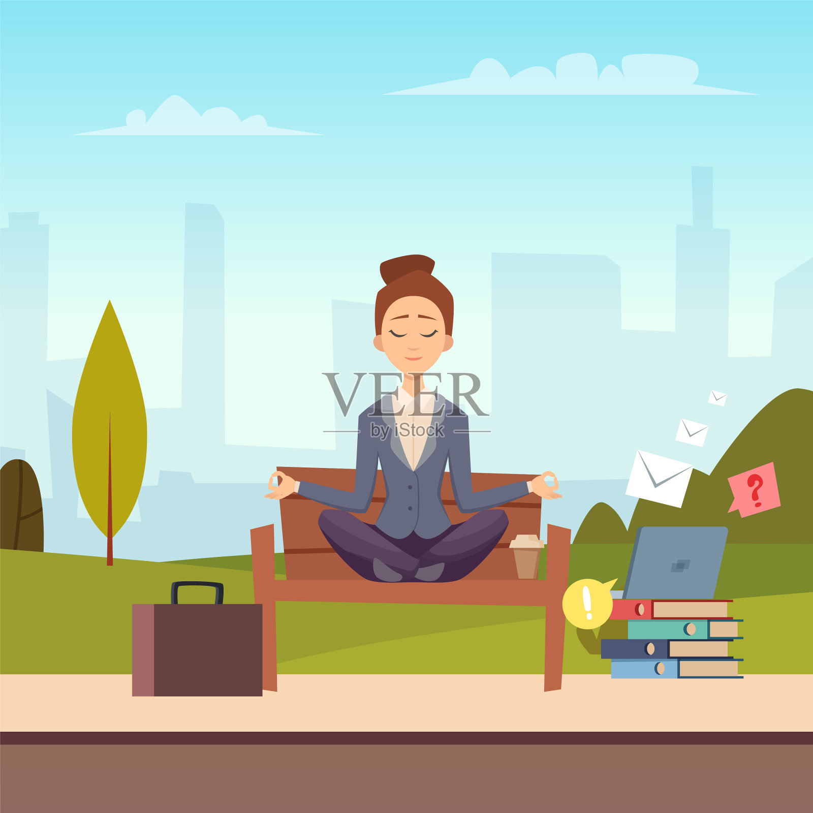 女商人在城市公园冥想插画图片素材