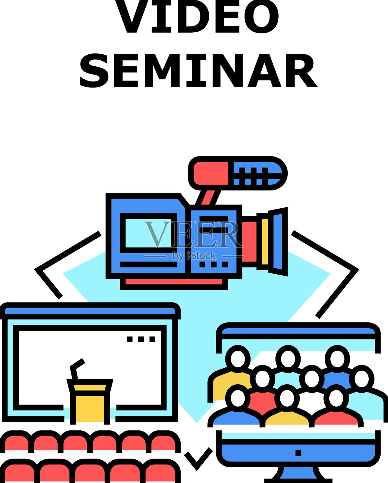 视频研讨会概念色彩插画图片素材