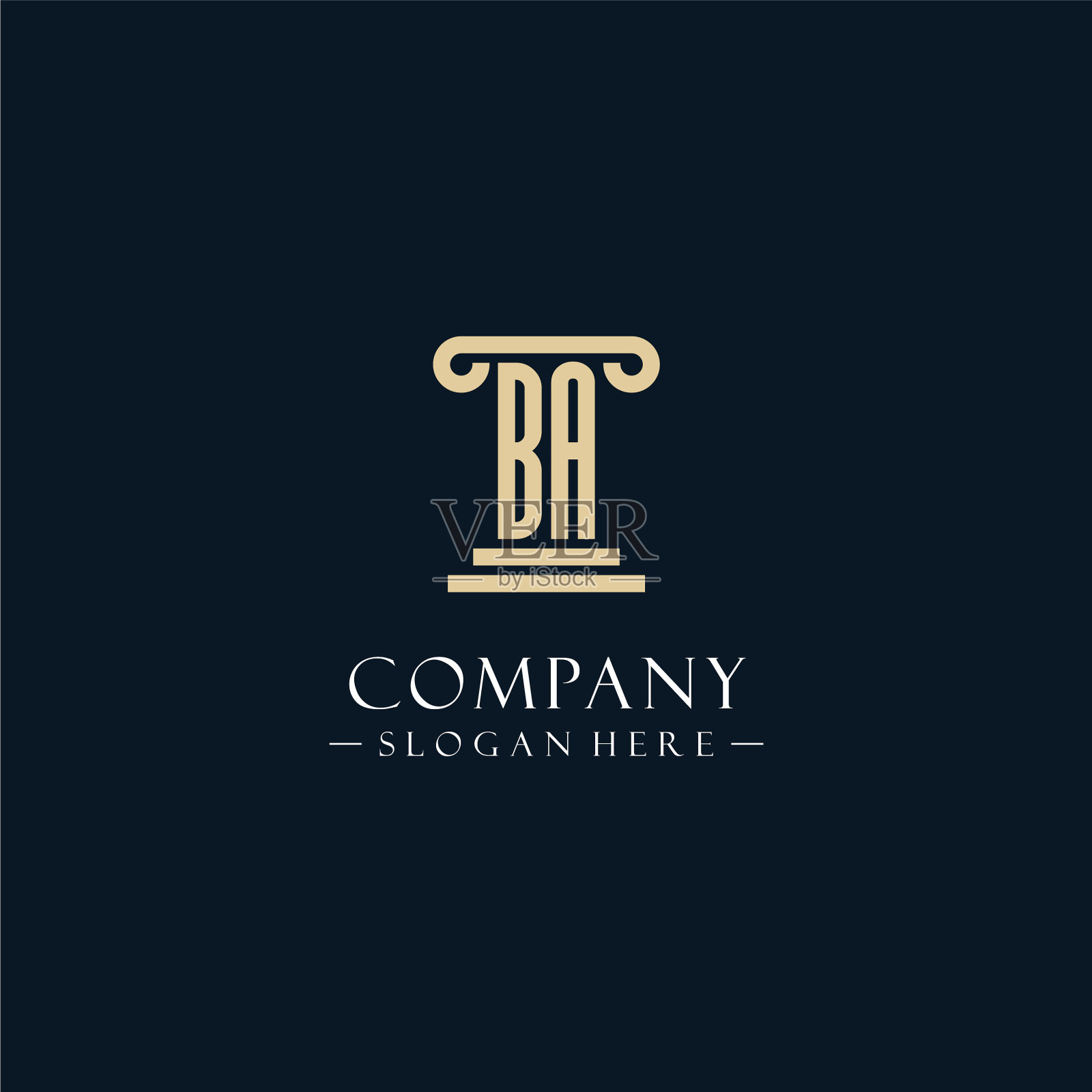 Ba最初的字母标志与柱子形状的风格插画图片素材