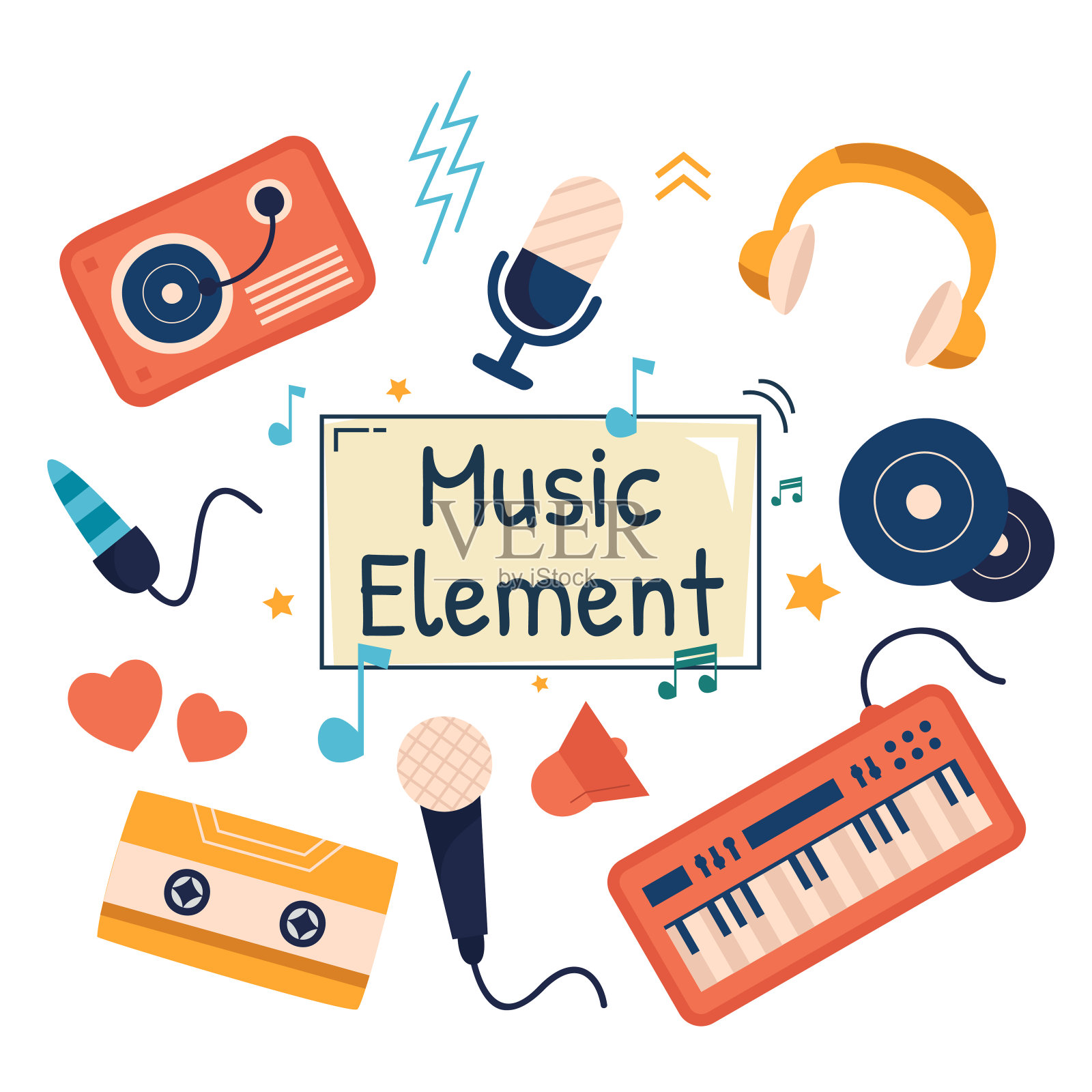 音乐概念孤立元素集插画图片素材