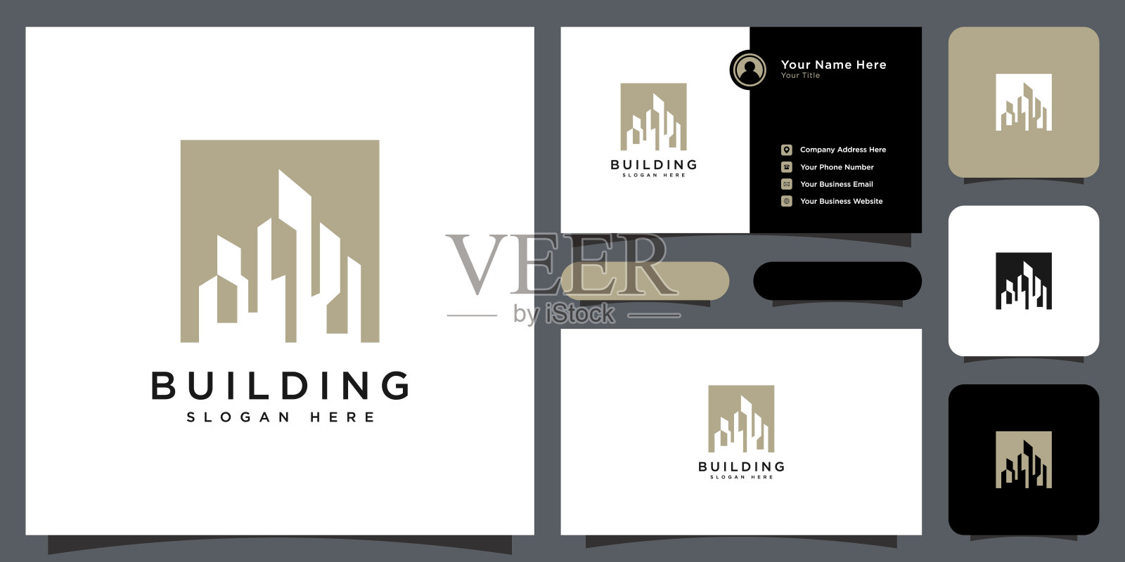 建筑标志向量和名片设计插画图片素材