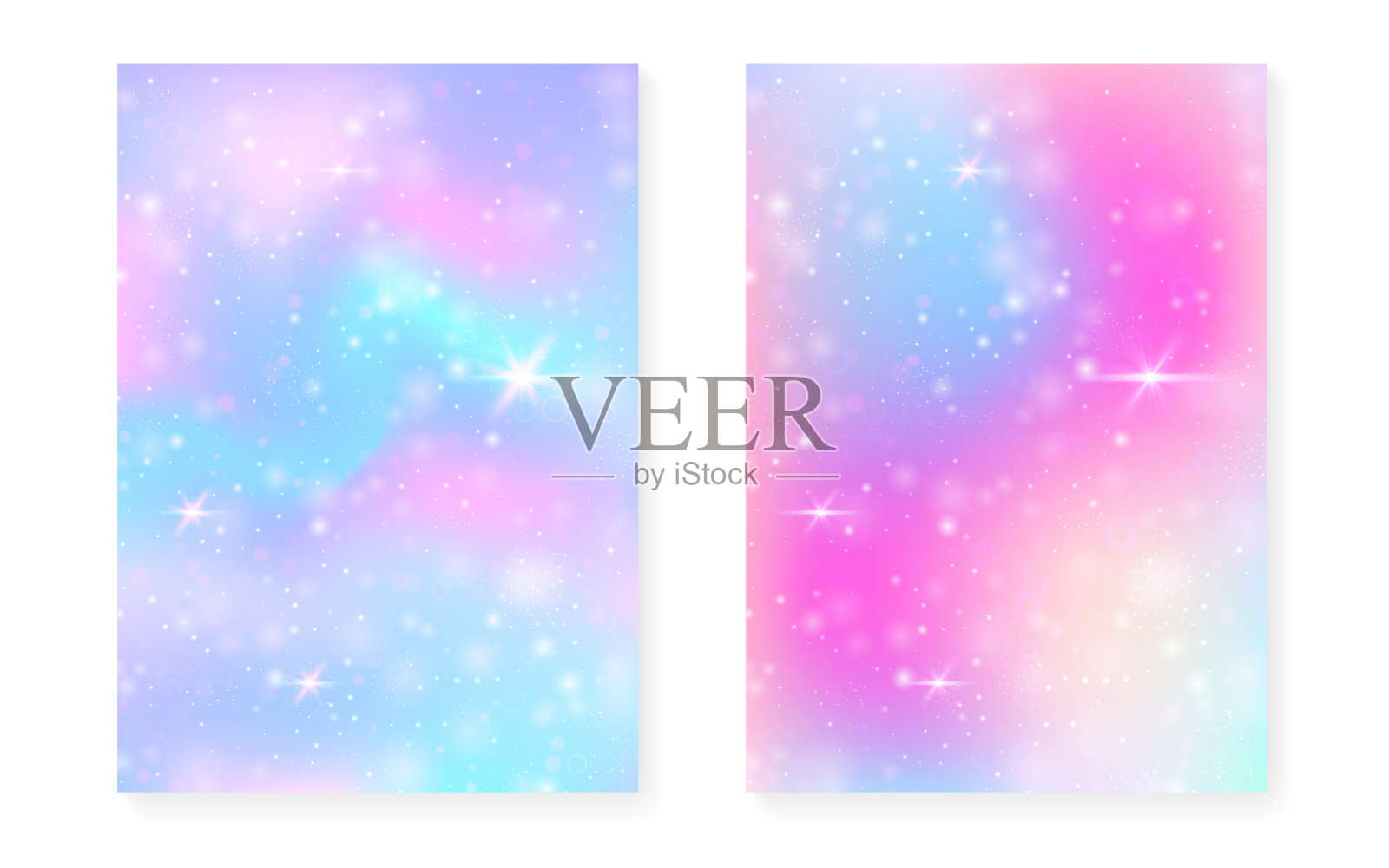 公主背景卡哇伊彩虹梯度。神奇的独角兽全息图。插画图片素材