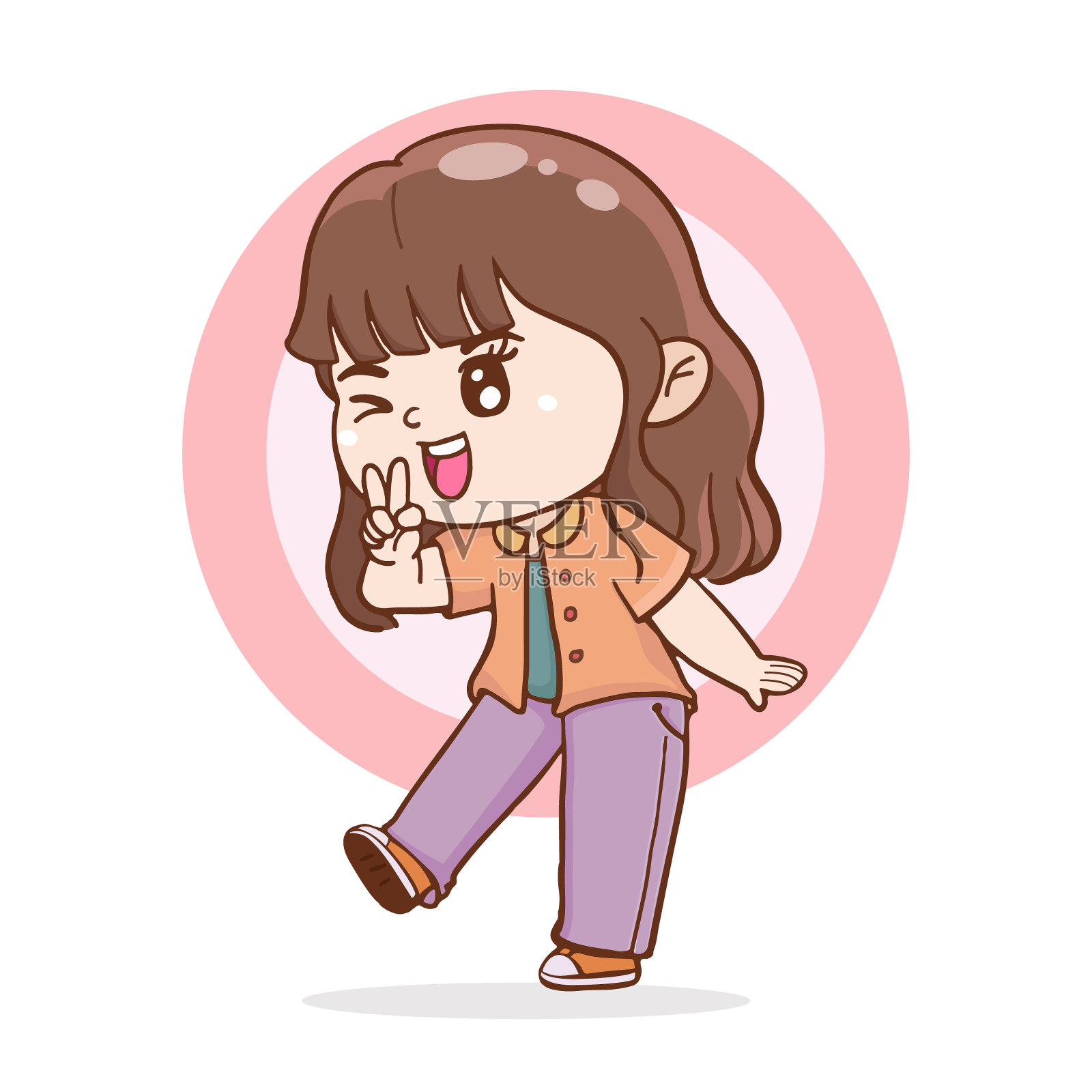 卡通人物可爱的女性快乐和微笑,平面插图设计元素图片