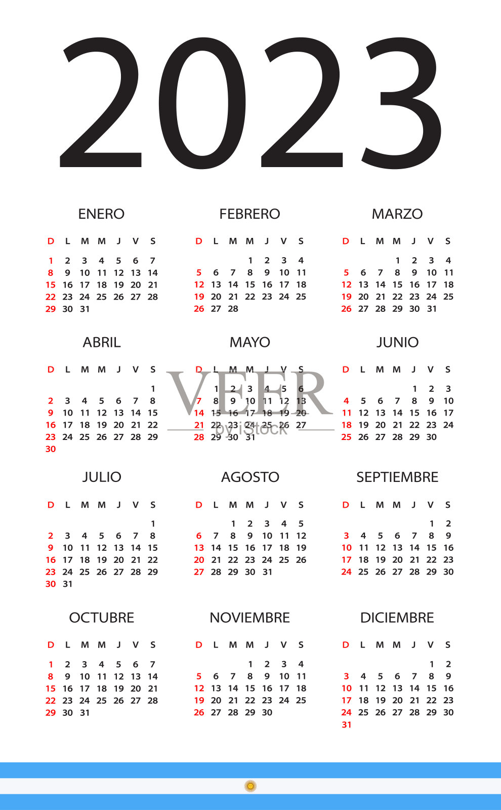 矢量模板的颜色2023日历-阿根廷版插画图片素材