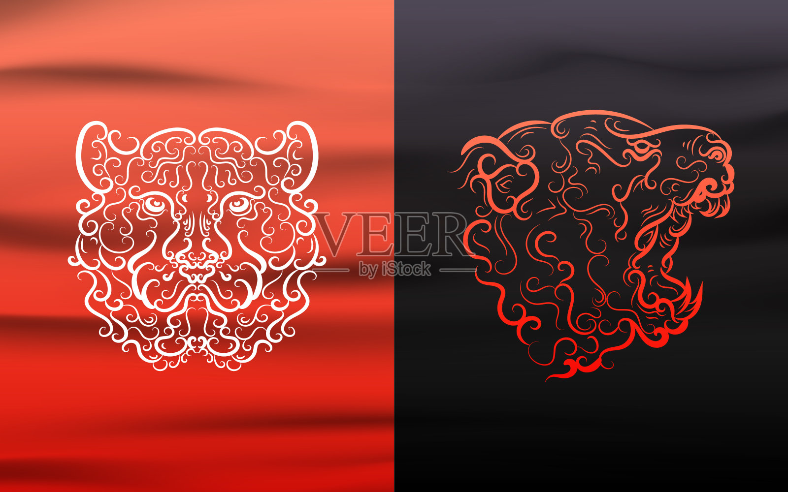 矢量插图的老虎头装饰纹身或t恤印刷插画图片素材