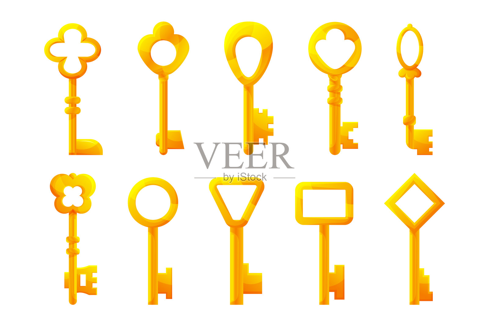 卡通钥匙金属金钢复古钥匙插画图片素材