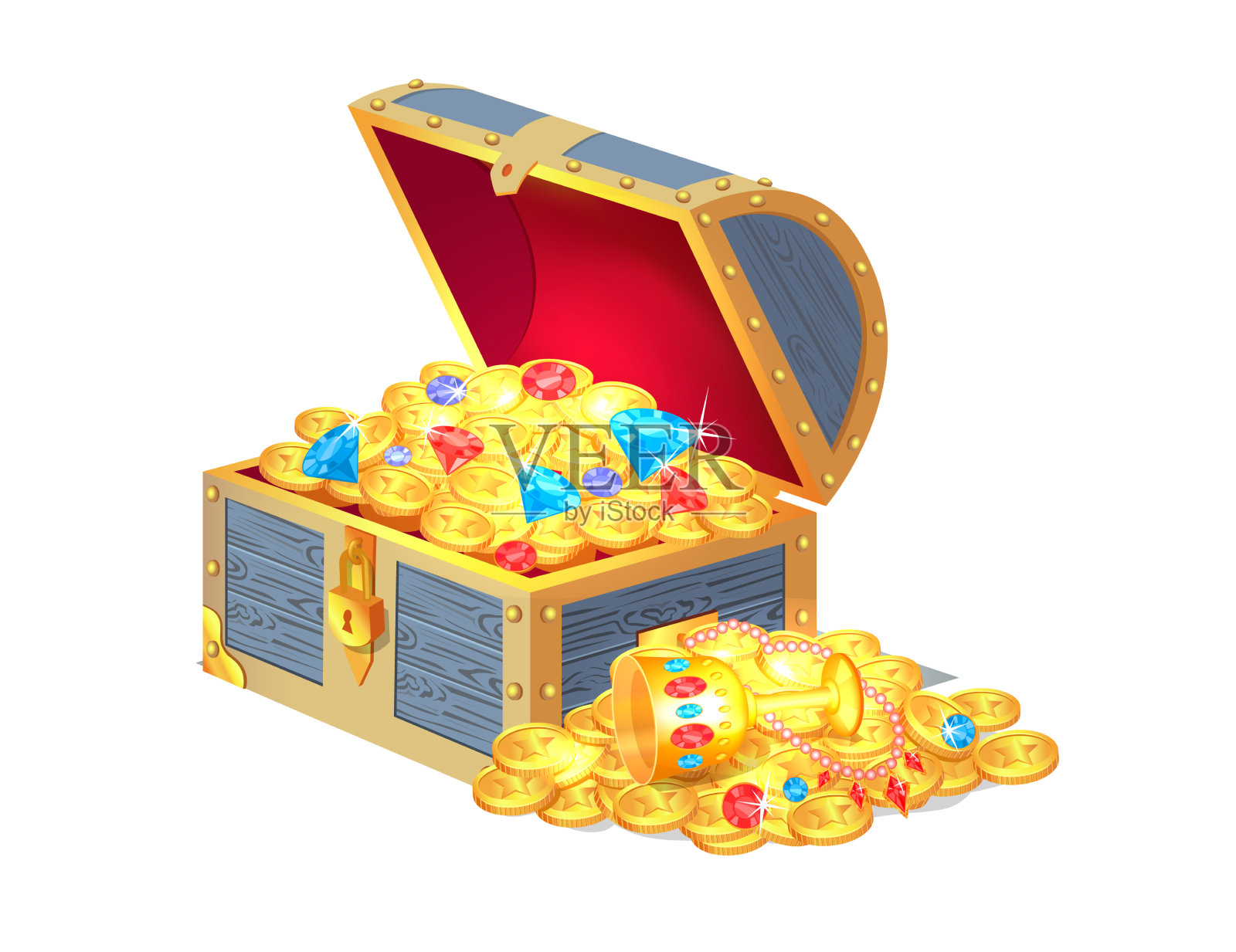 古老的黄金宝藏在古老的打开木箱子设计元素图片