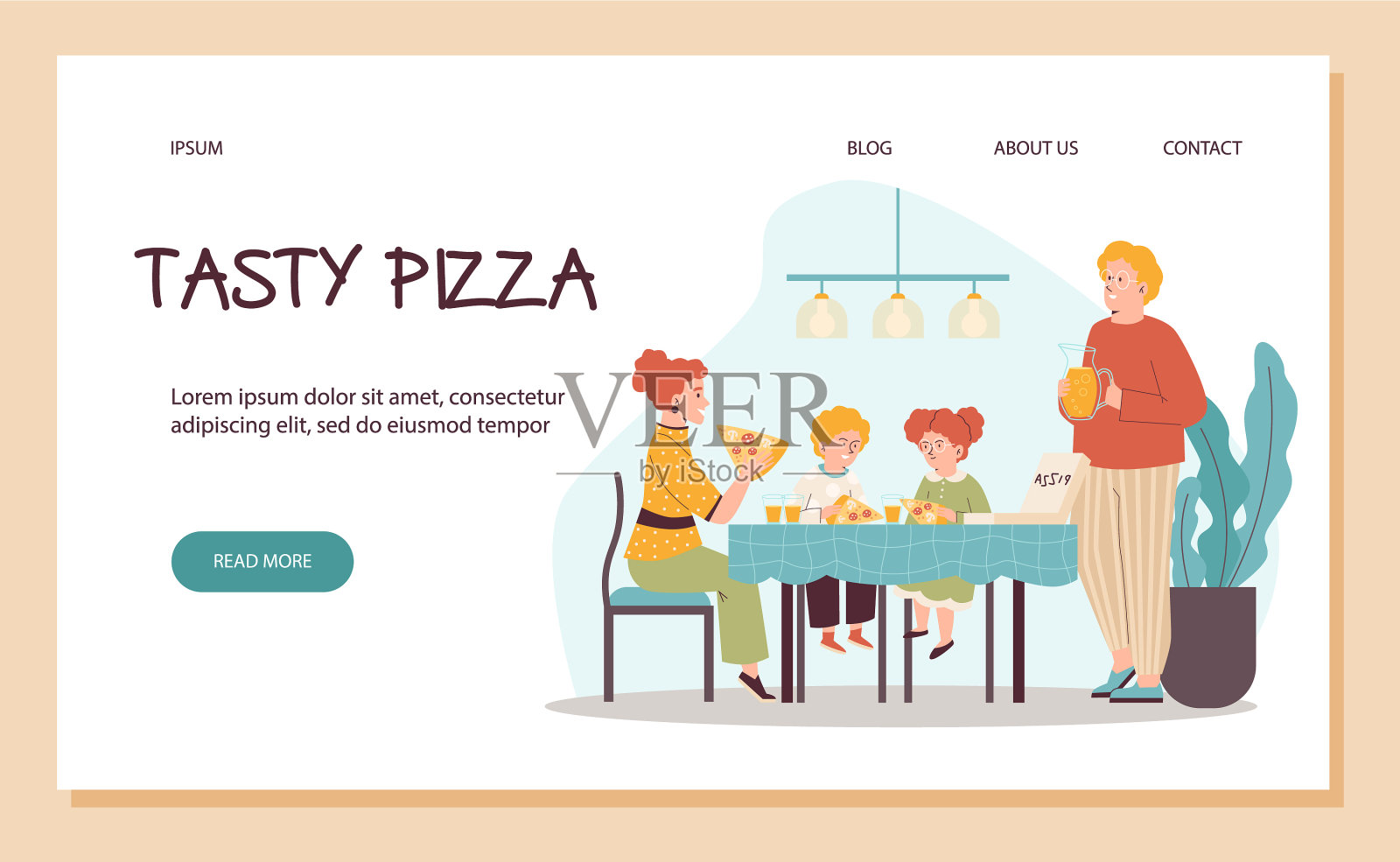 网站横幅关于吃比萨扁平的风格插画图片素材