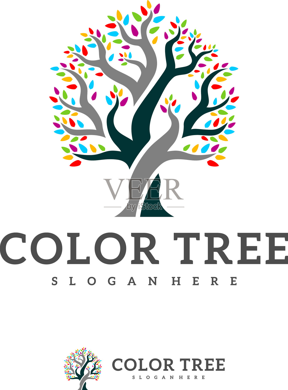 彩色树logo模板创意树logo插画图片素材