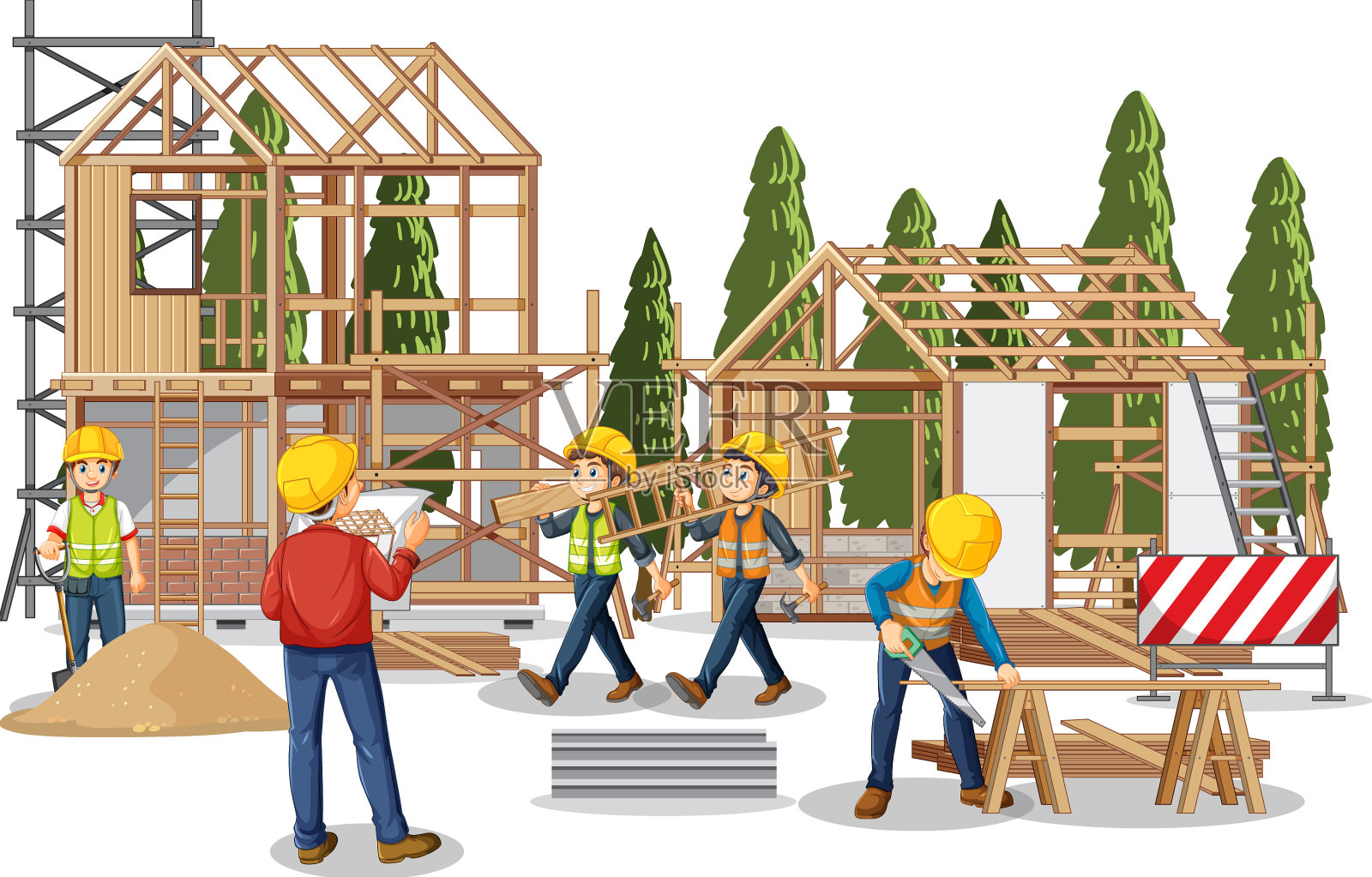 与工人隔离的建筑工地设计元素图片